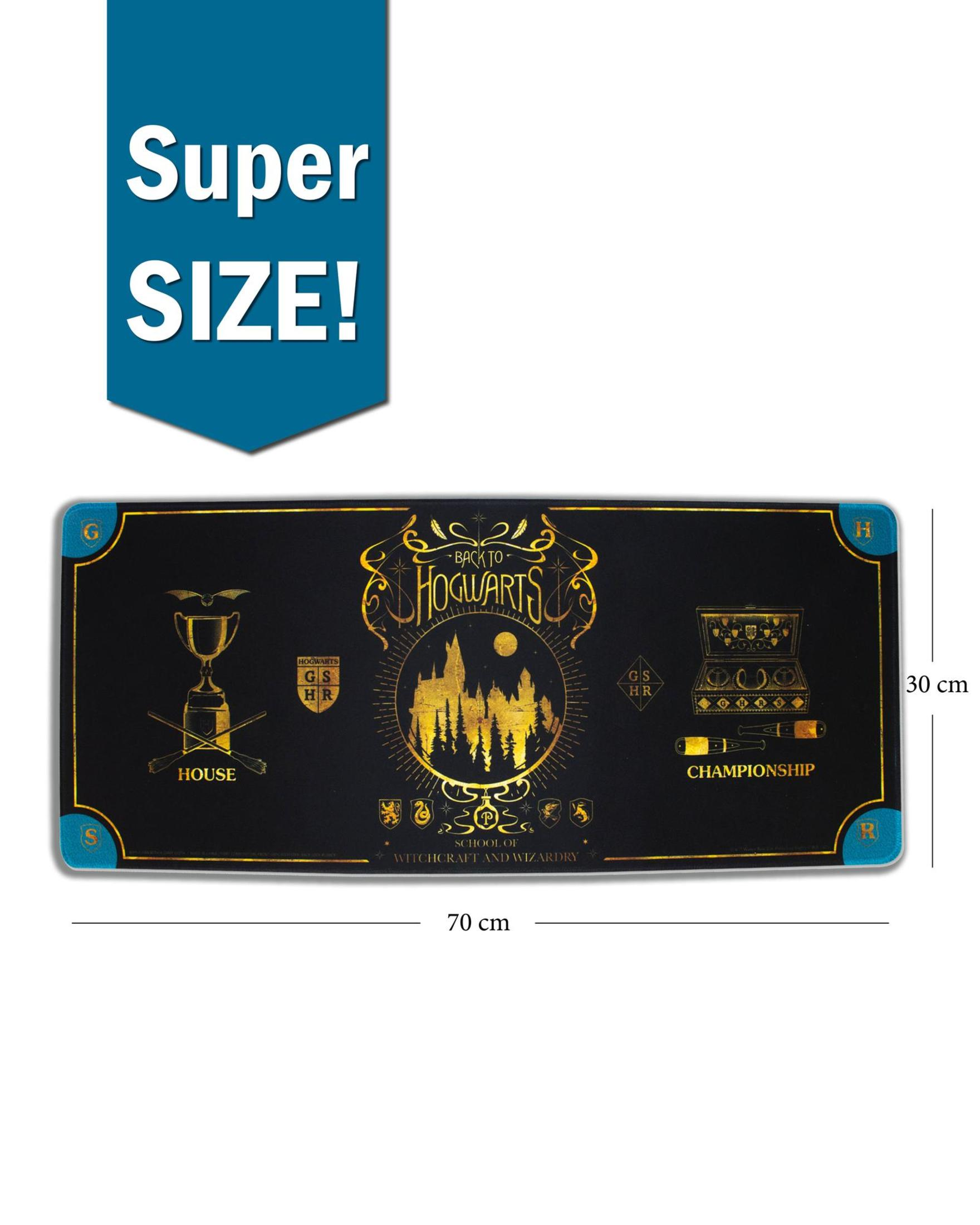 Schwarzes Harry Potter-Mauspad mit goldenen Akzenten. Steht Super Size.