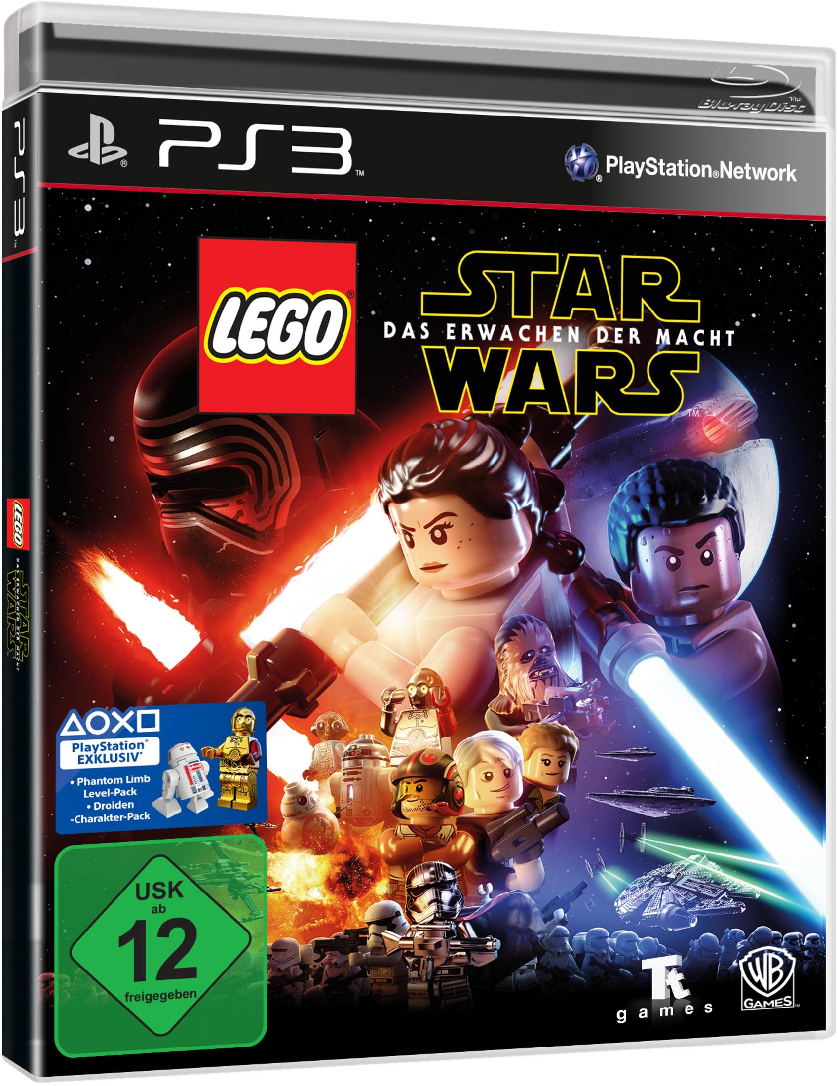 Lego Star Wars Videospiel-Box-Art mit Lego-Charakteren und dem Titel "The Force Awakens".