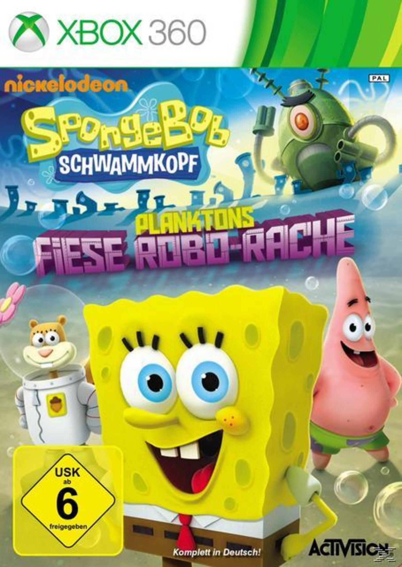 SpongeBob-Spielcover mit SpongeBob, Patrick und Sandy in einer Cartoon-Unterwasserwelt mit Plankton darüber.