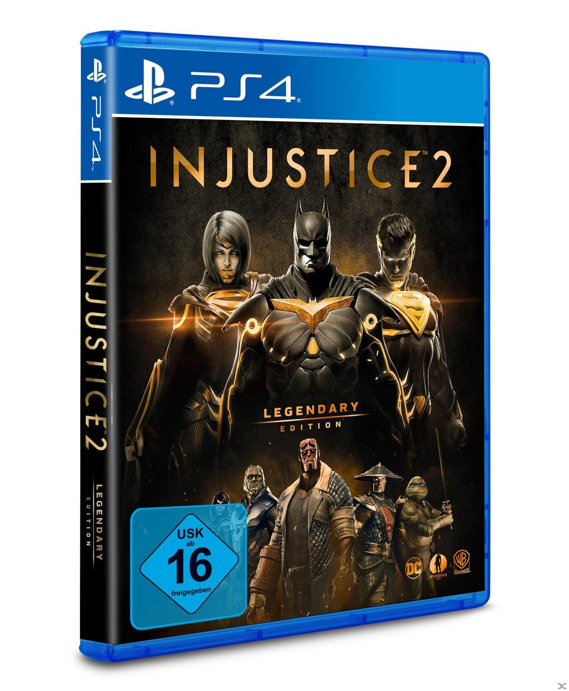 Injustice 2 Legendary Edition PS4-Spielcover mit Batman, Superman und Wonder Woman. Schwarzes und goldenes Design.