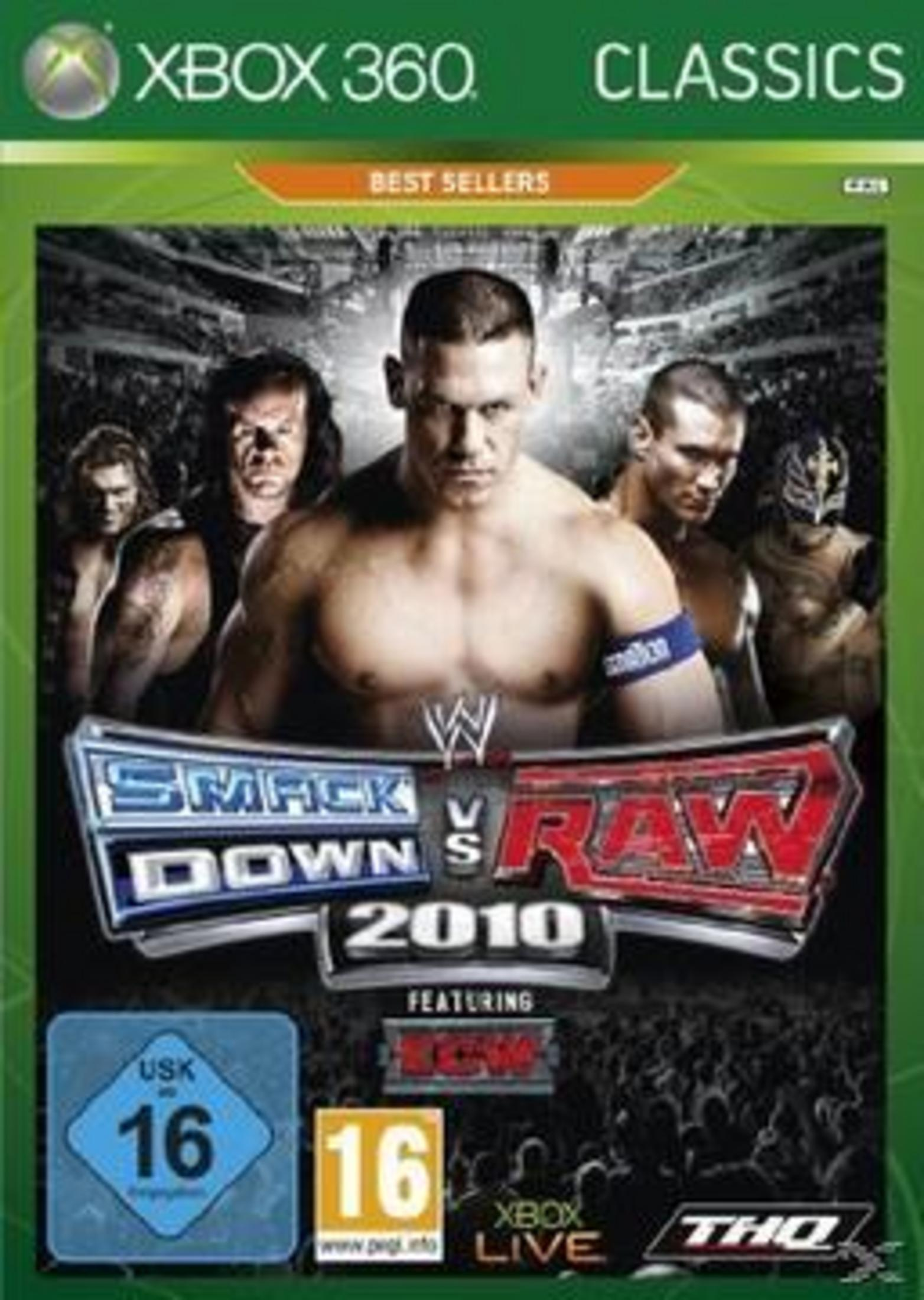 Das Xbox 360-Spiel 'Smackdown vs Raw 2010' zeigt Wrestler wie John Cena auf dem Cover.
