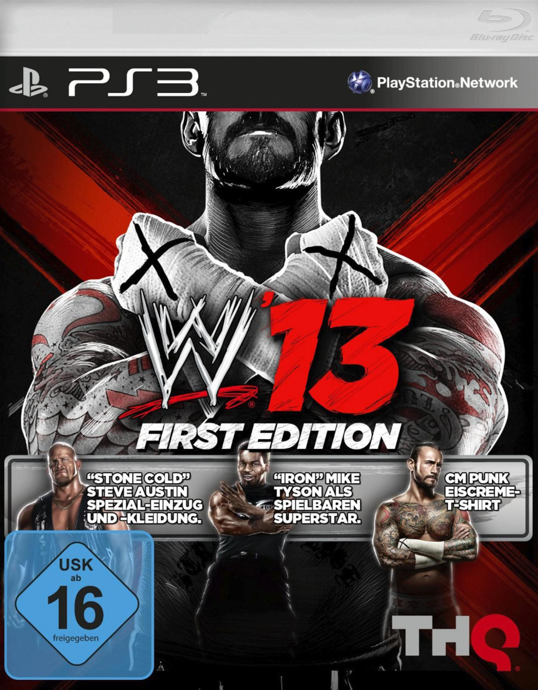 WWE 13 First Edition-Spielcover mit Wrestlern und Logo.