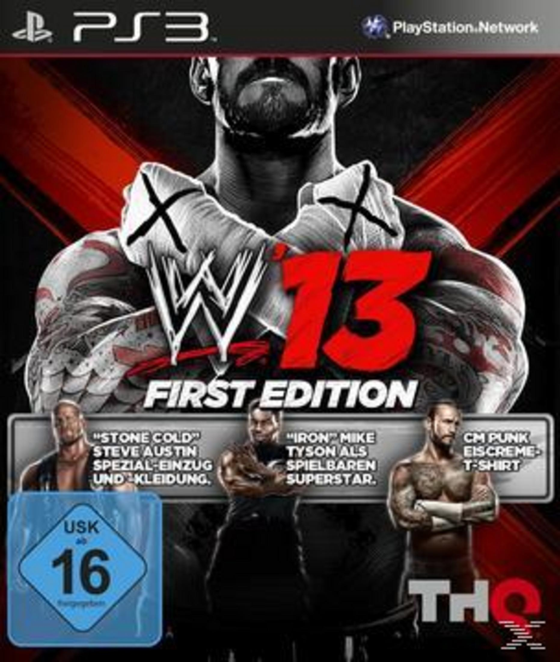 WWE 13 First Edition-Spielcover mit Wrestlern und Logo.
