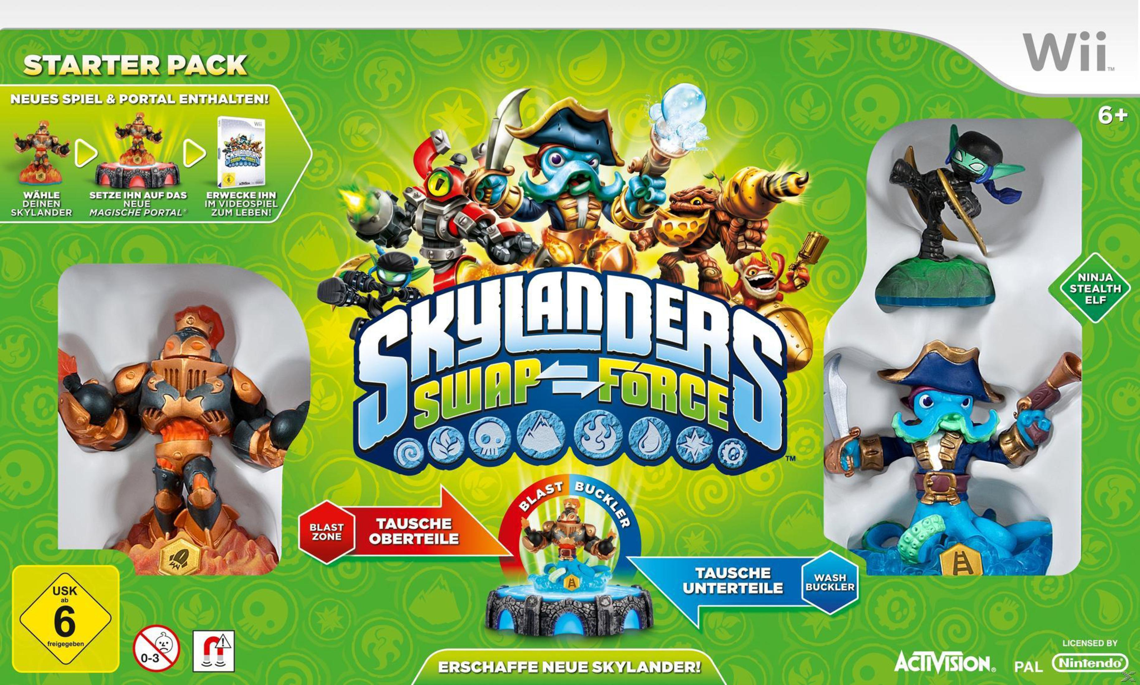 Ein Skylanders Swap Force Starter Pack für Wii wird in der Box angezeigt.