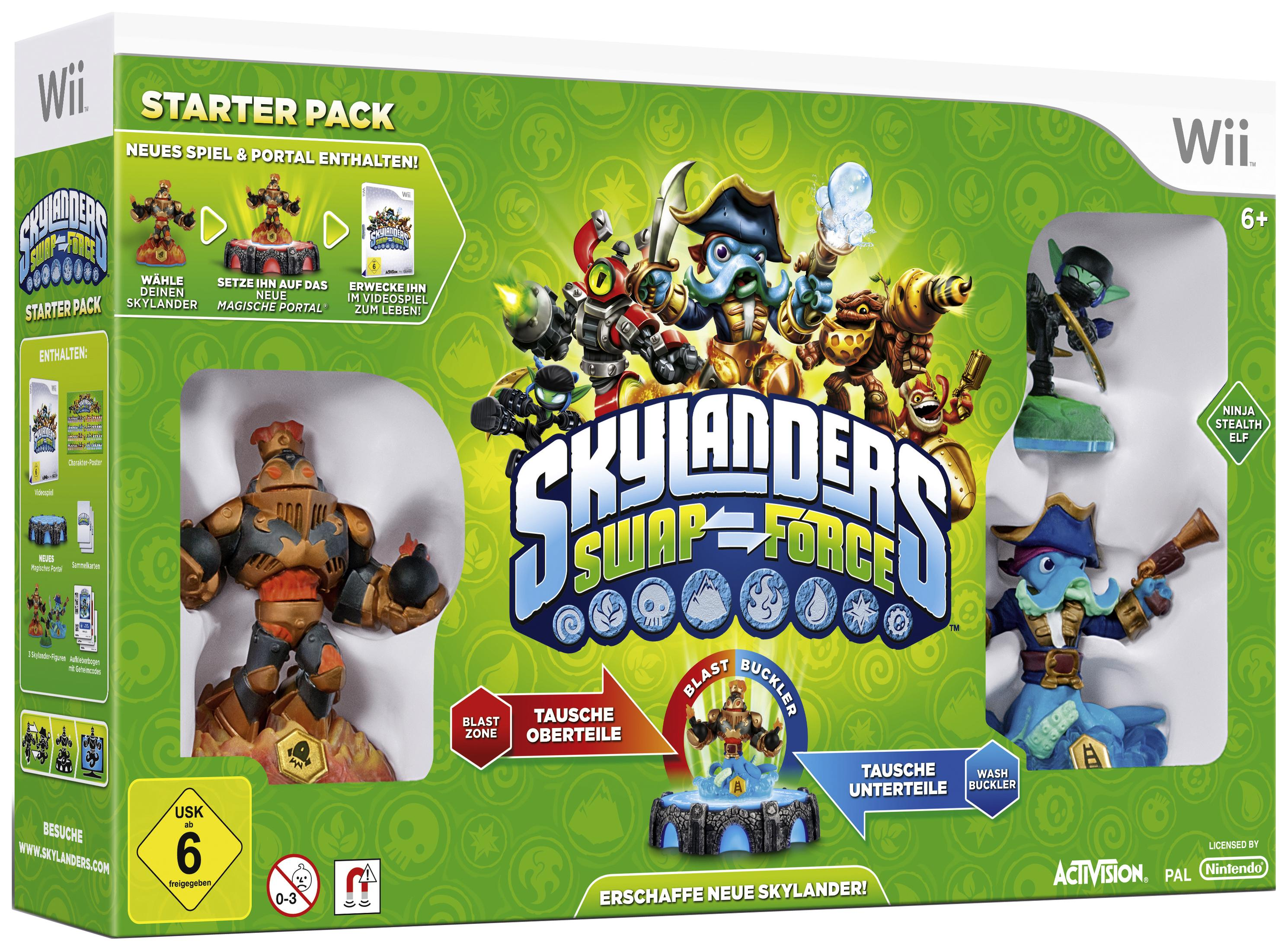 Ein Skylanders Swap Force Starter Pack für Wii wird in der Box angezeigt.
