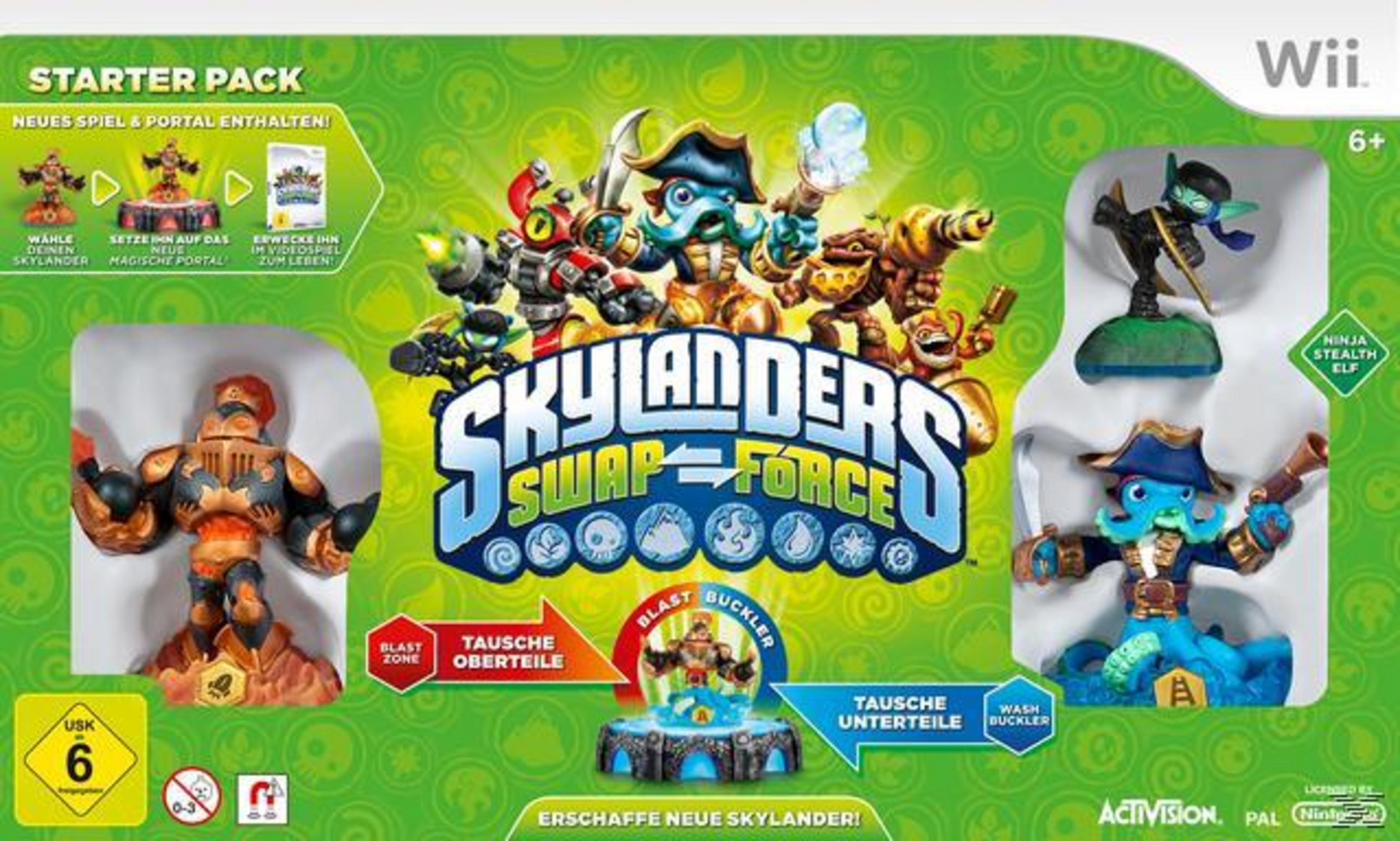 Ein Skylanders Swap Force Starter Pack für Wii wird in der Box angezeigt.