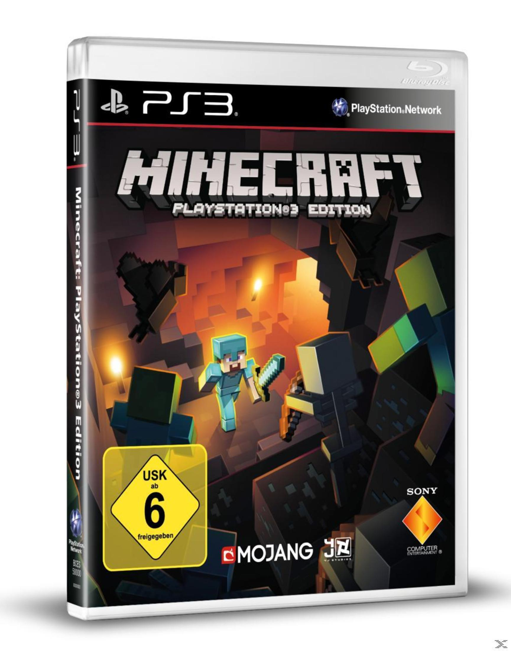 Minecraft PlayStation 3 Edition Spielcover mit blockartigen Charakteren in einer Höhlenumgebung.