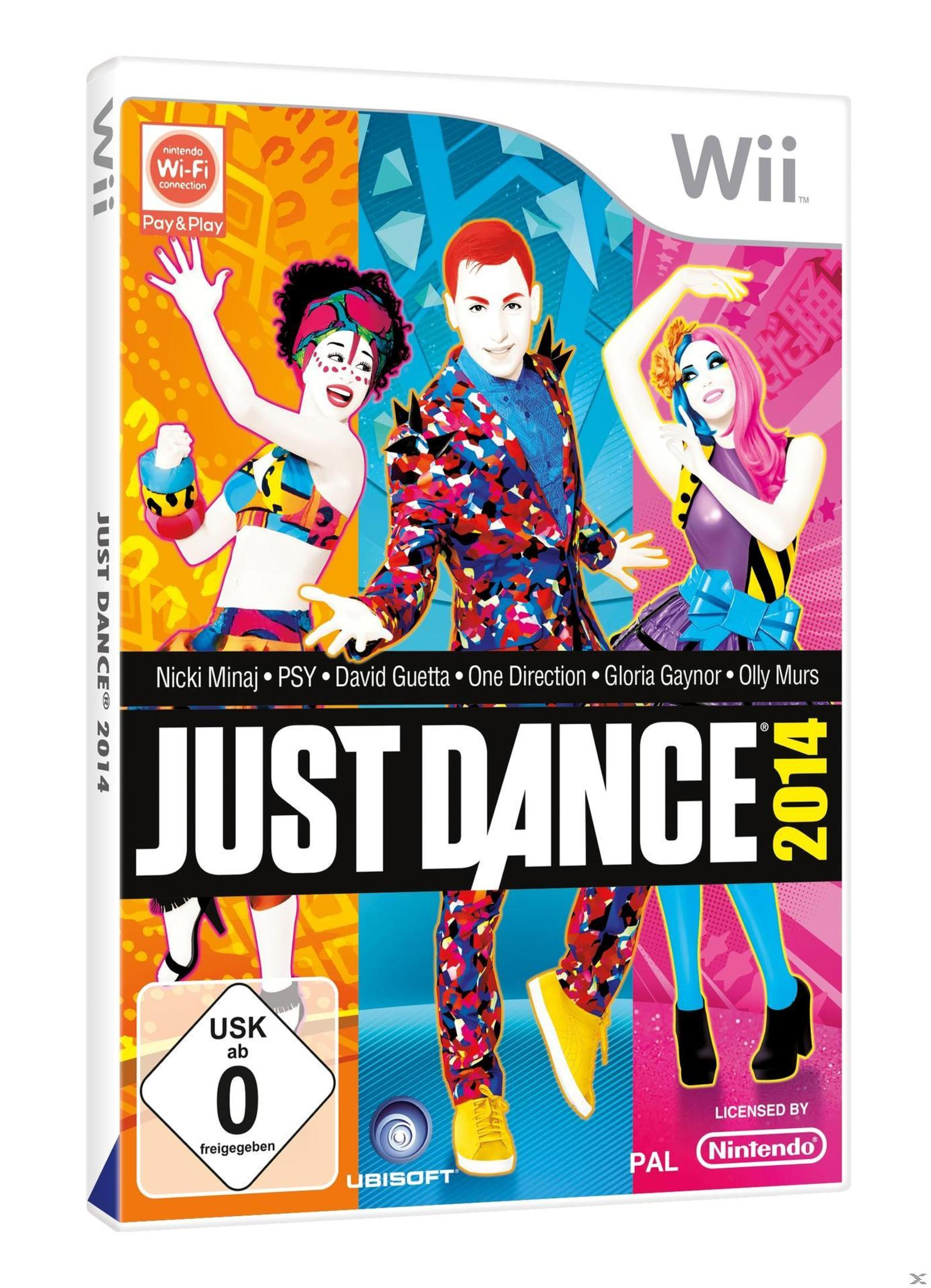 Just Dance 2014 Spielcover mit Tänzern in farbenfrohen Outfits und grafischen Elementen.