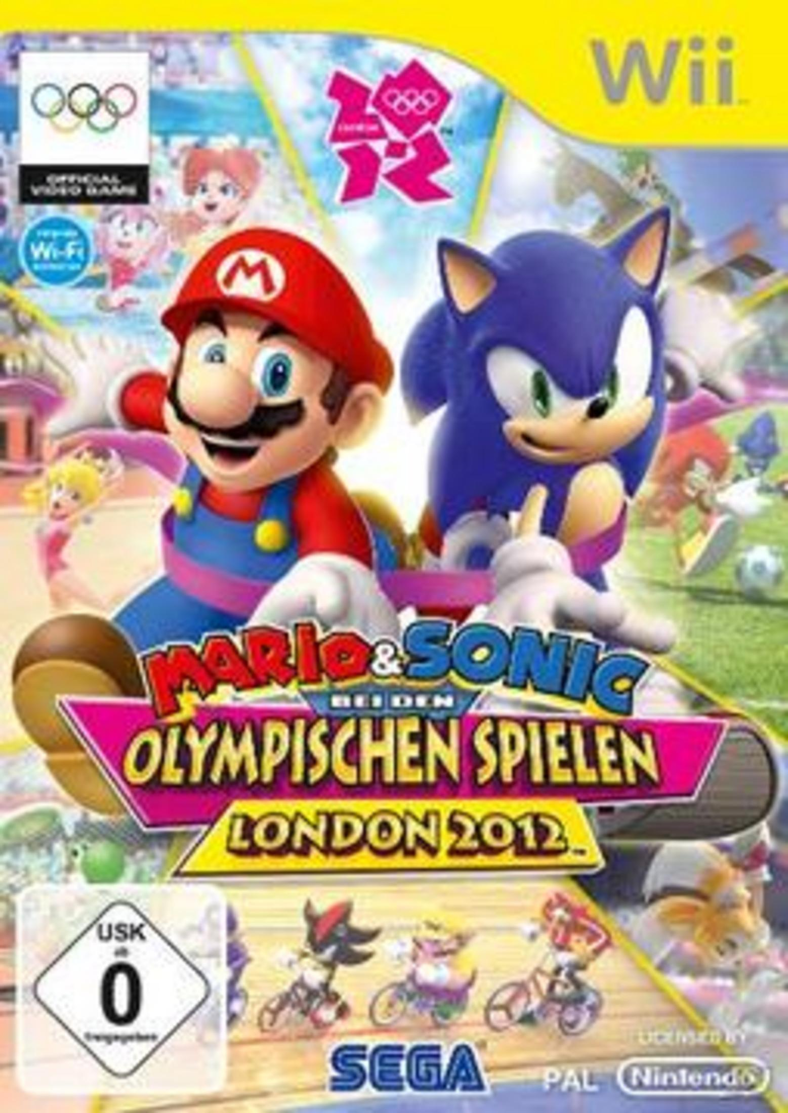 Mario und Sonic bei den Olympischen Spielen London 2012 Videospielcover mit Mario und Sonic.