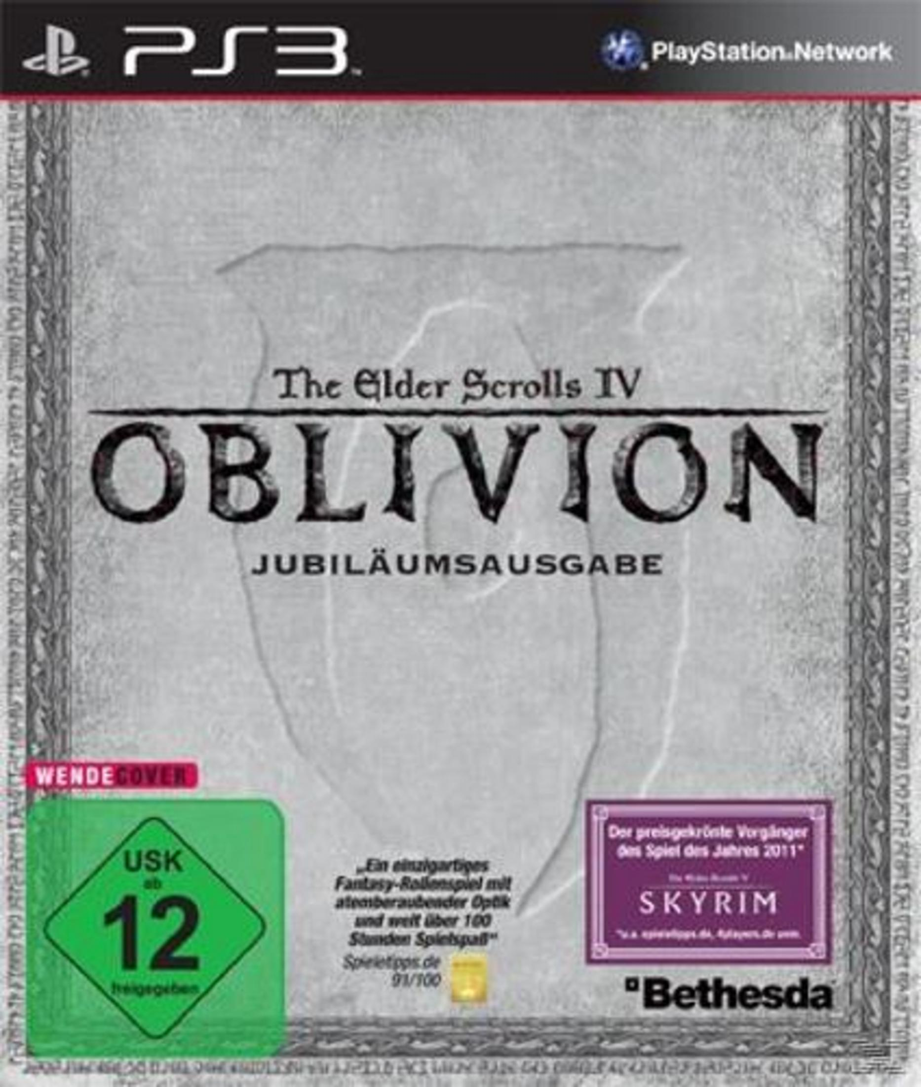 Das Elder Scrolls IV: Oblivion Spielcover. Enthält Titeltext und Branding auf einem silbrigen Hintergrund.