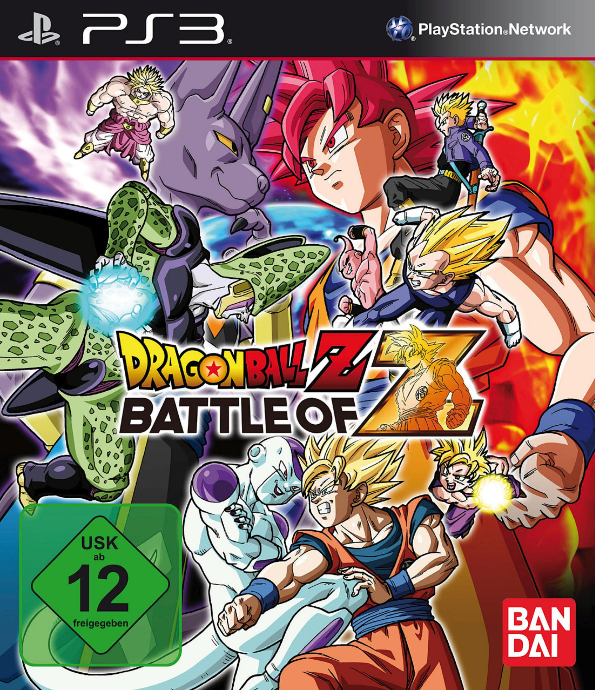 Dragon Ball Z: Battle of Z-Spielcover mit mehreren Charakteren in Action-Posen und dem Spiellogo.