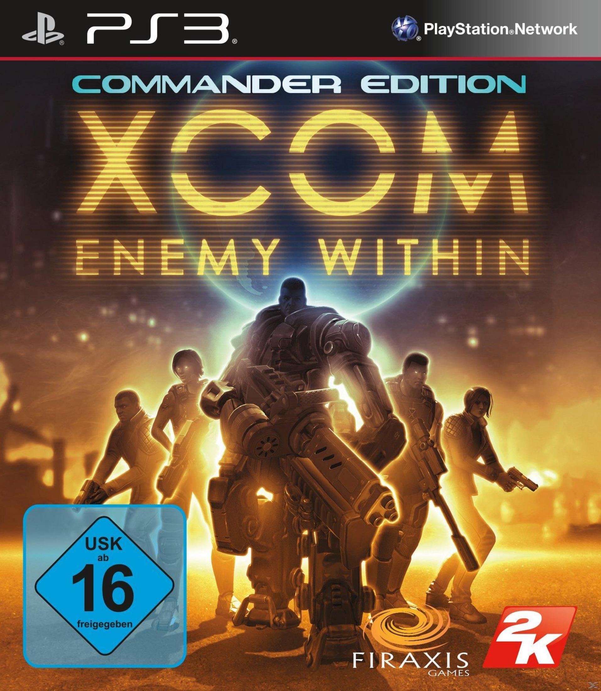 XCOM: Enemy Within Commander Edition PS3-Spielcover mit Soldaten in Rüstung und einem feurigen Hintergrund.