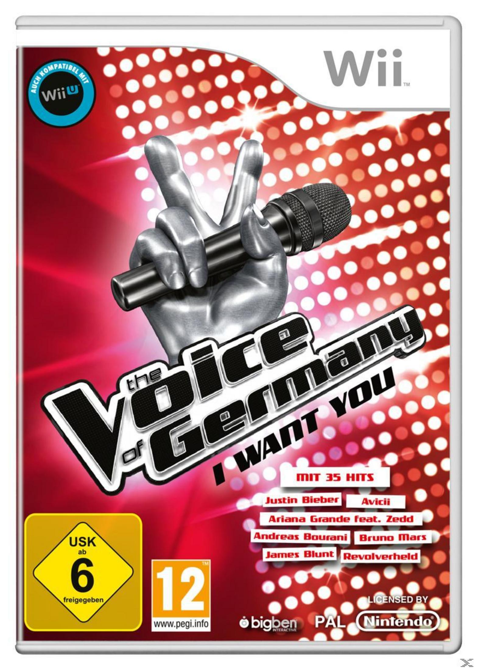 Das Cover des Videospiels The Voice of Germany mit einer silbernen Hand, die ein Mikrofon hält.