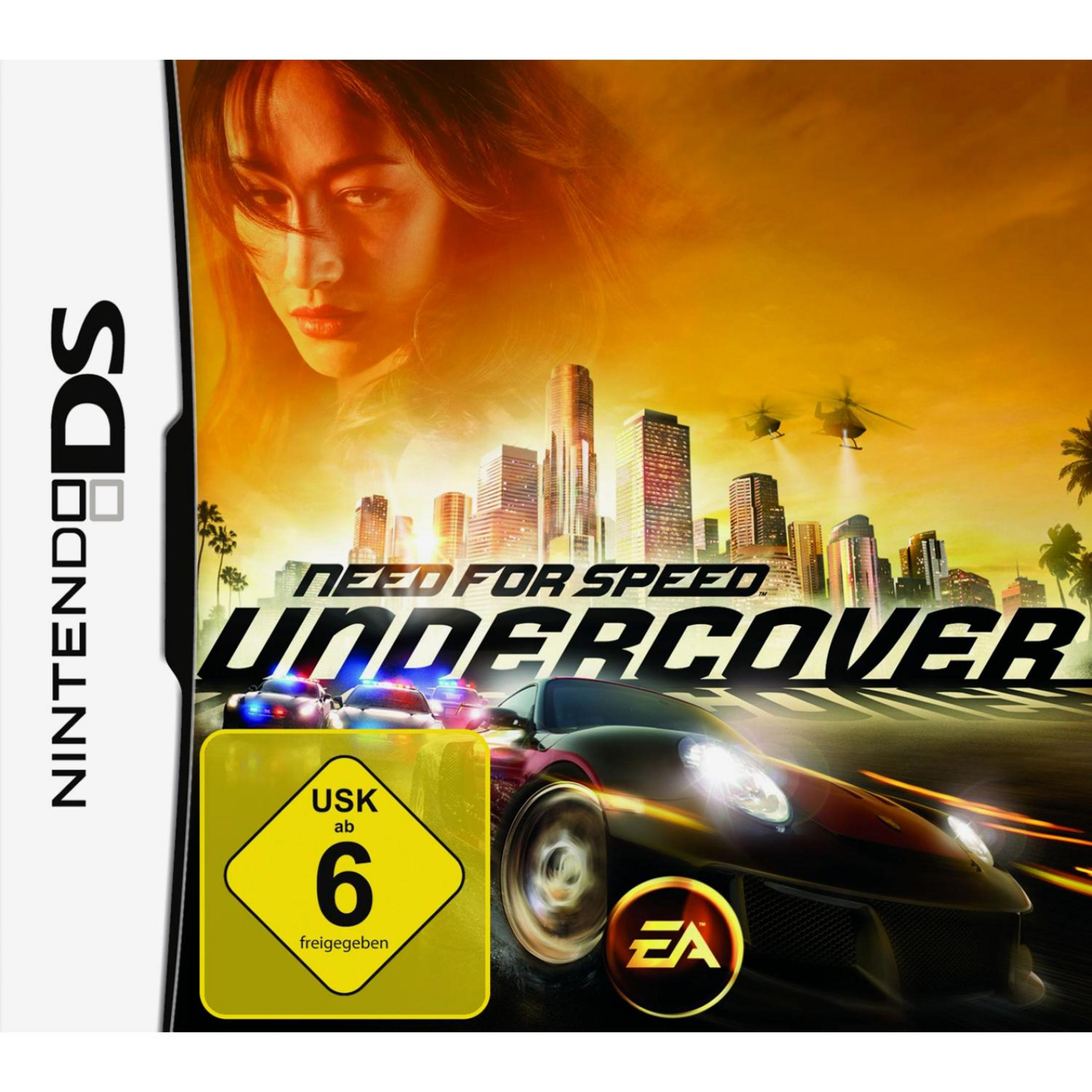 Spielcover für Need for Speed Undercover auf Nintendo DS mit Autos und einer Skyline.