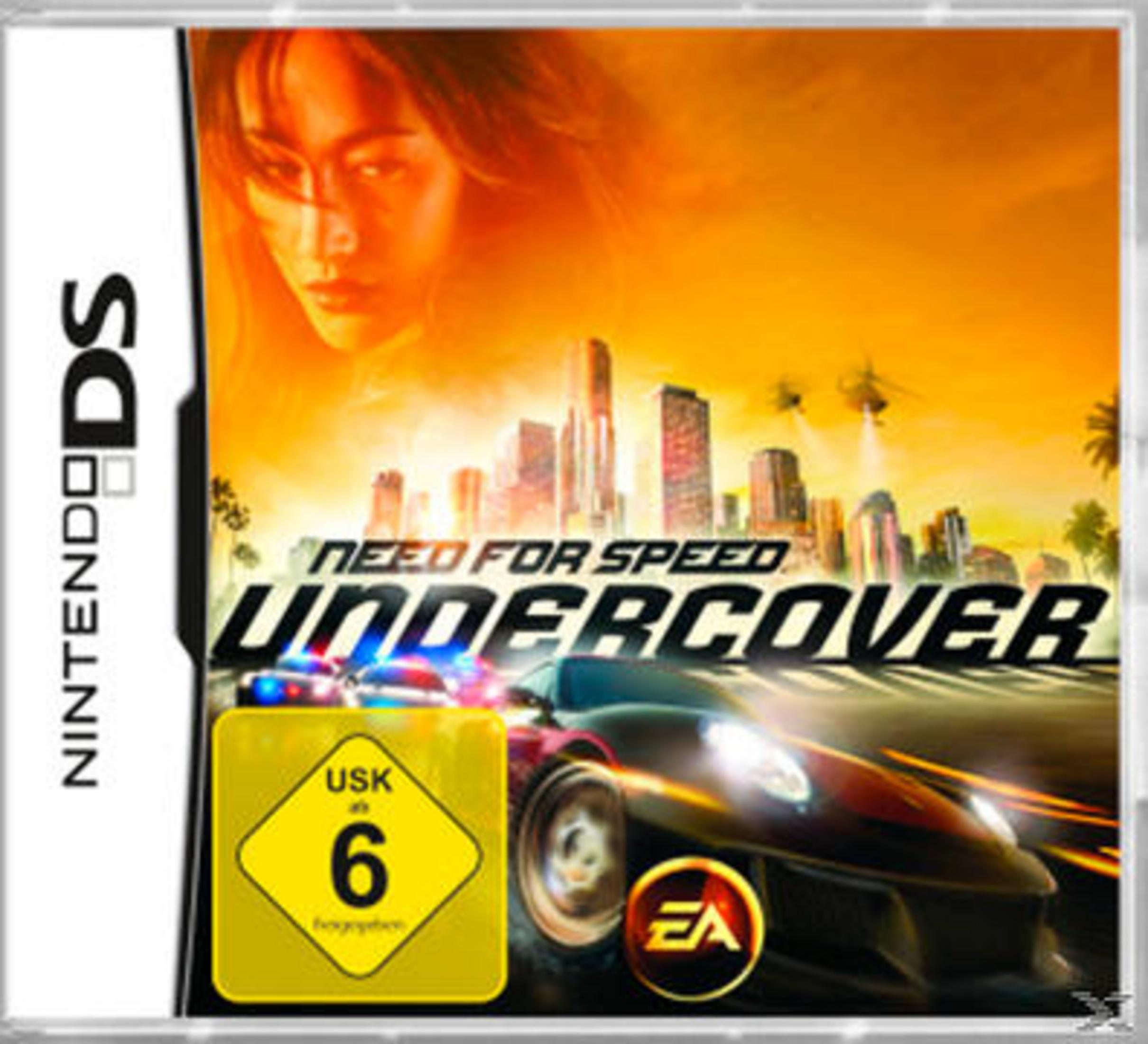Spielcover für Need for Speed Undercover auf Nintendo DS mit Autos und einer Skyline.