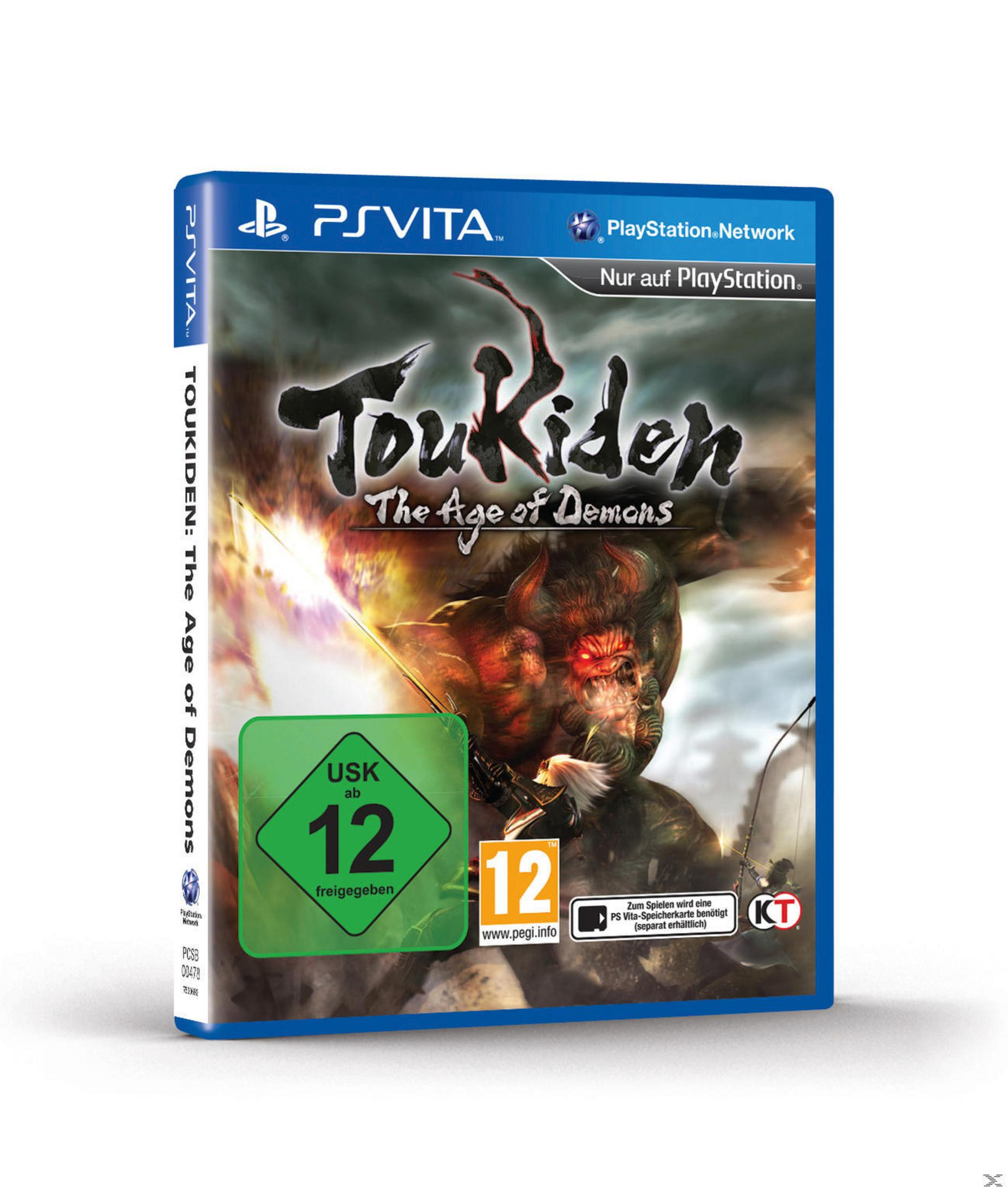 Das Cover eines Videospiels namens Toukiden: The Age of Demons, mit einem Dämon und einem Krieger.