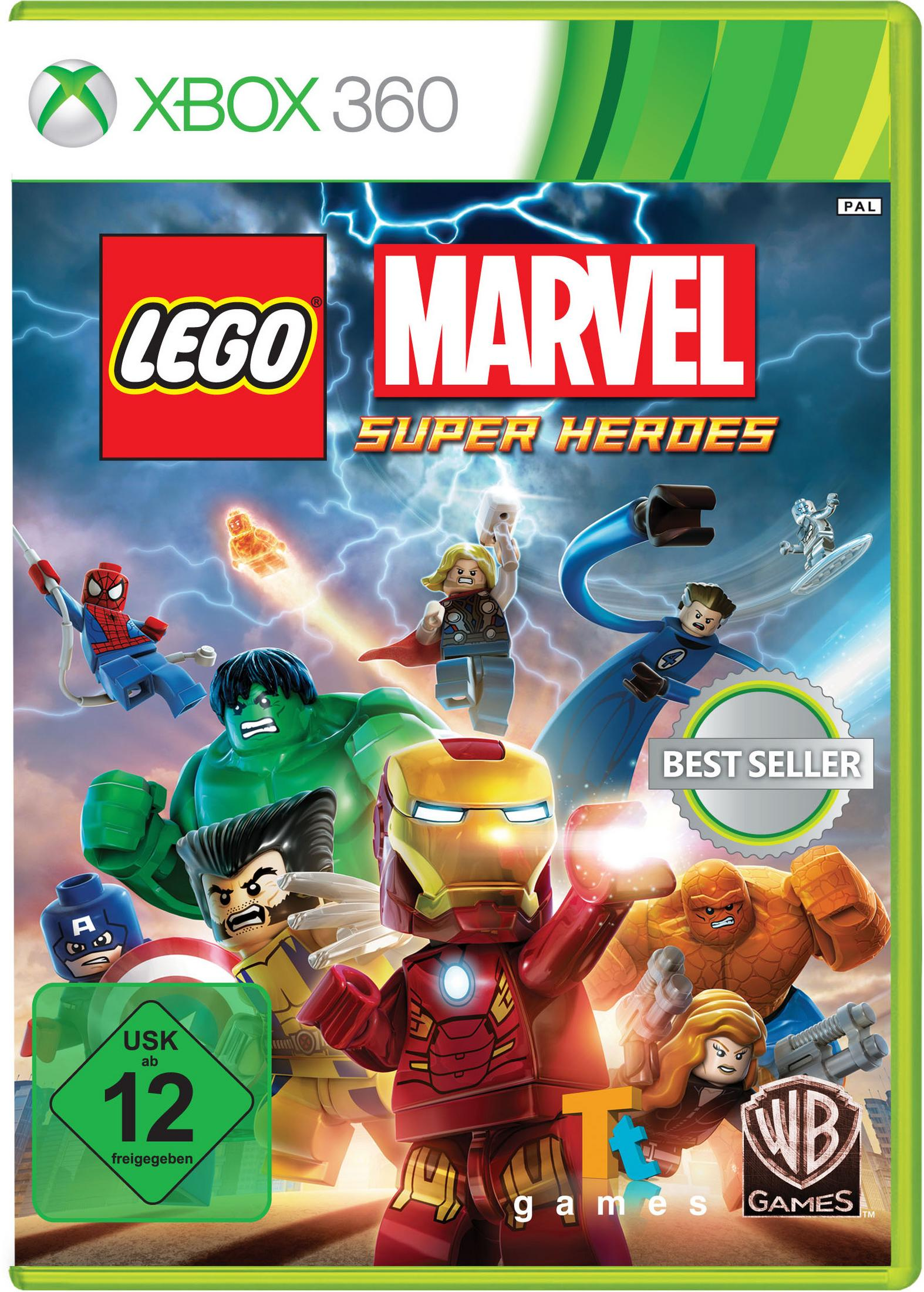 Lego Marvel Super Heroes-Cover mit Lego-Versionen von Marvel-Superhelden wie Iron Man und Hulk.