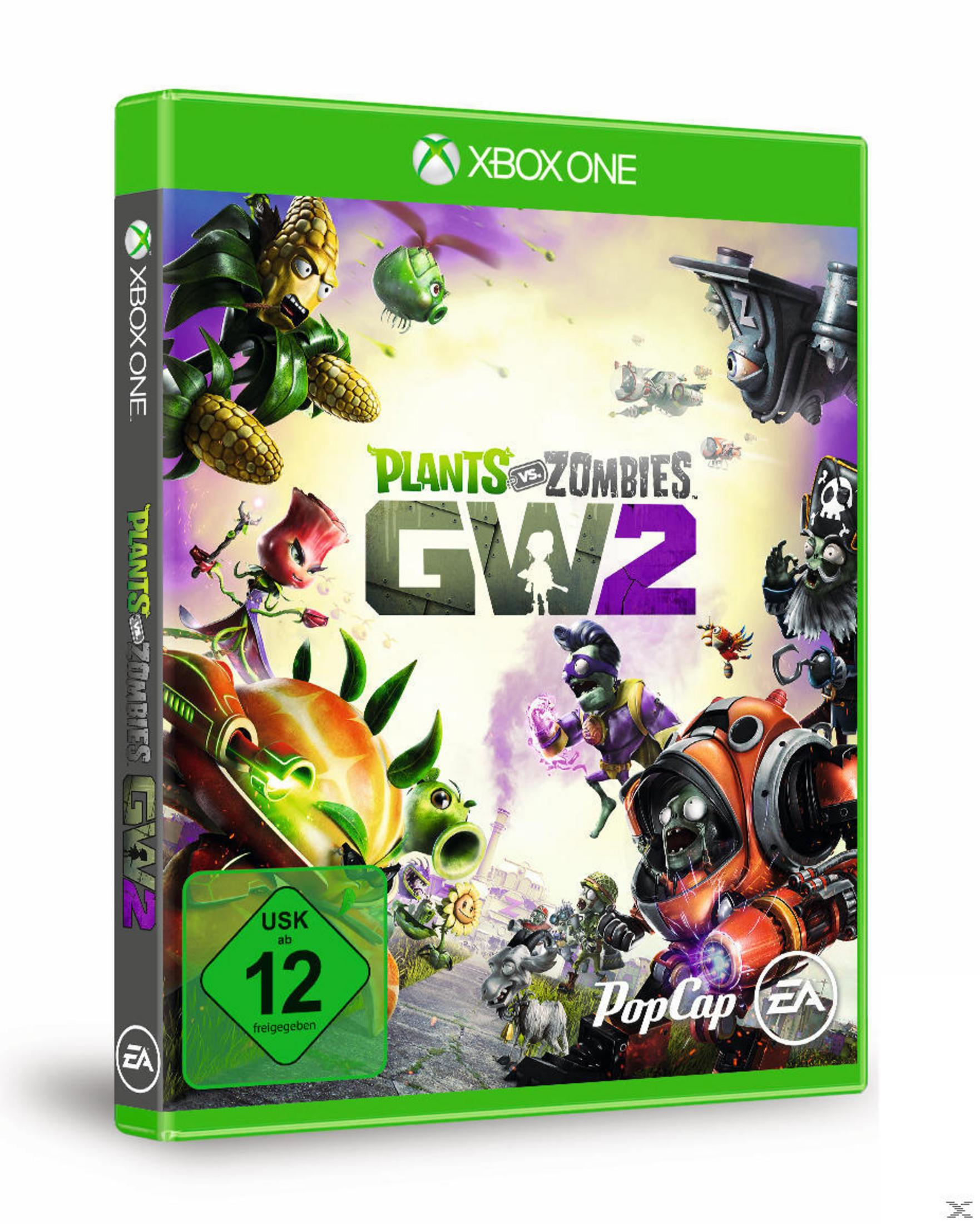 Spielcover für Plants vs. Zombies: Garden Warfare 2, mit Pflanzen und Zombies in einer lebendigen Kampfszene, Xbox One Version.