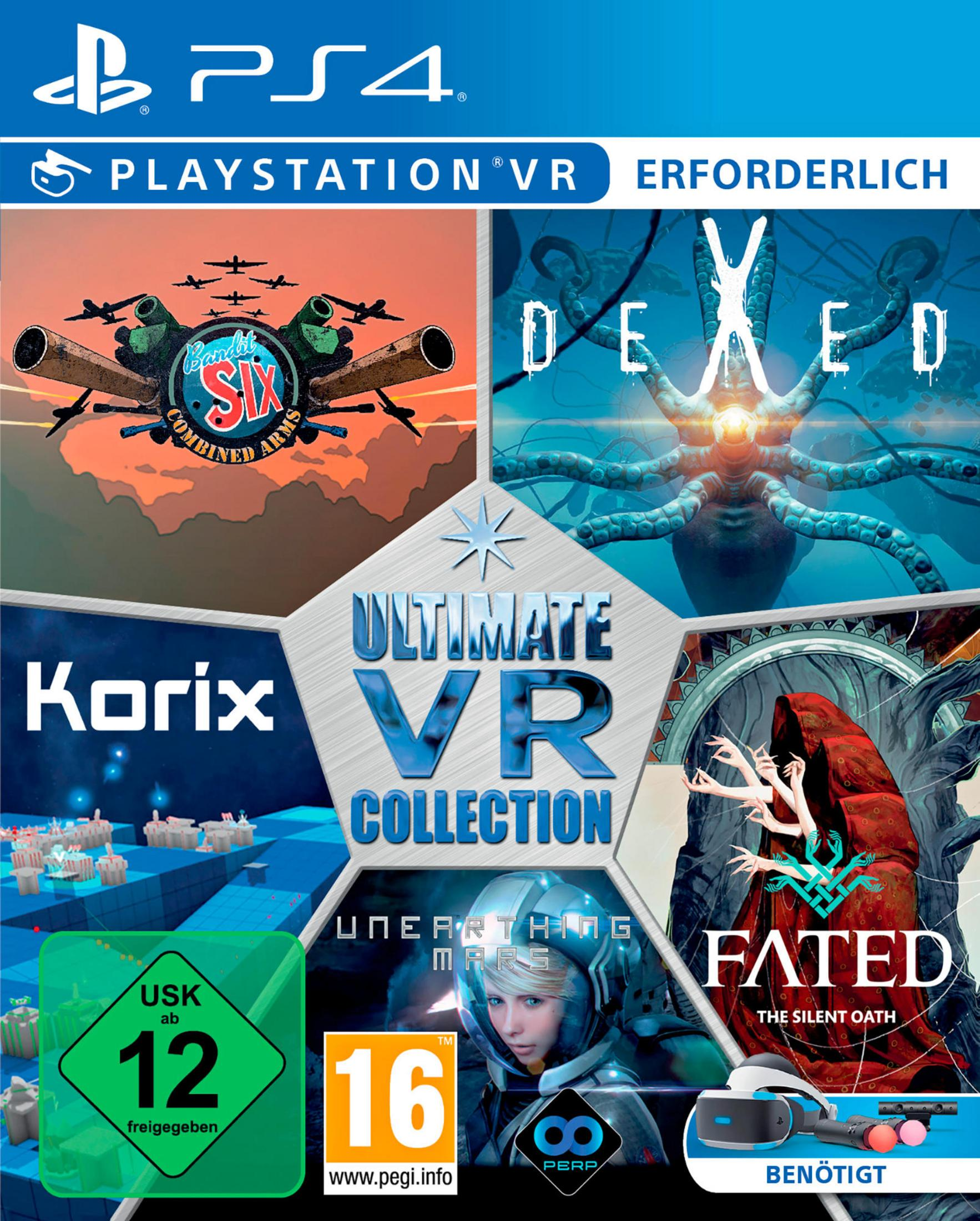 Spielcover für Ultimate VR Collection auf PS4 mit verschiedenen VR-Spielgrafiken in einem Collage-Format.