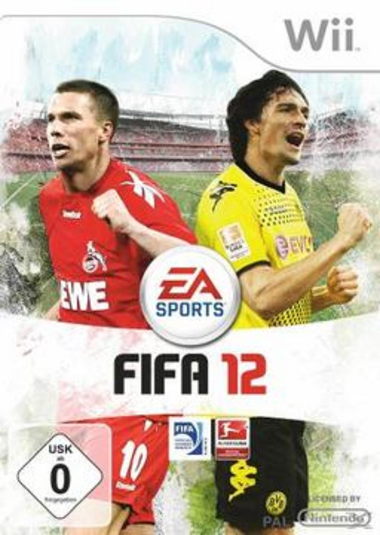 FIFA 12-Spielcover. Zwei Fußballspieler auf dem Cover und das EA Sports-Logo in der Mitte.