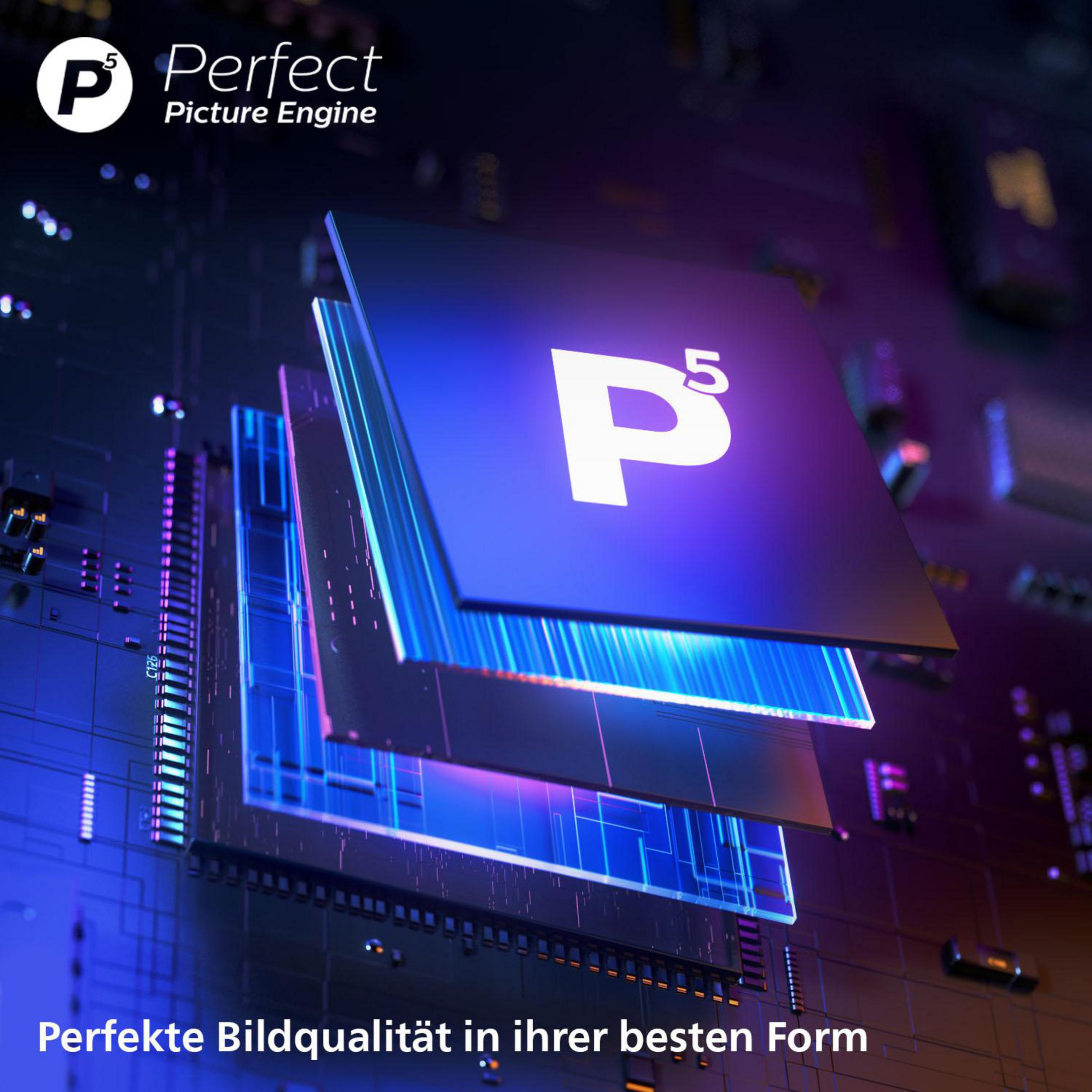 Zbliżenie chipu P5 Perfect Picture Engine, prezentującego zaawansowaną technologię przetwarzania obrazu.