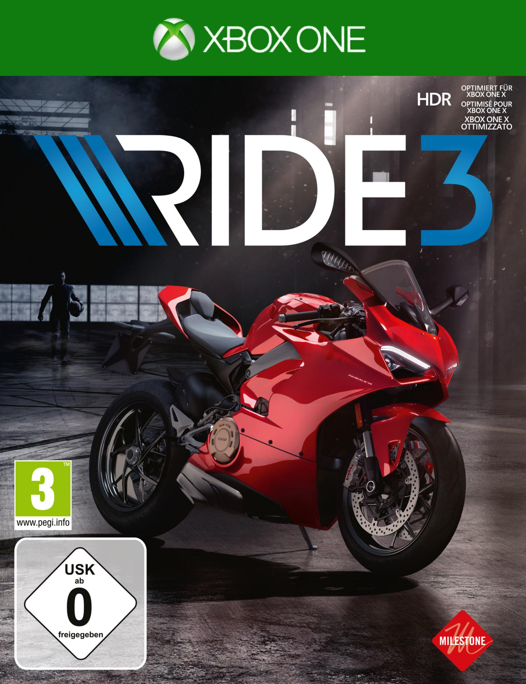Das Spielcover zeigt ein rotes Motorrad, den Spieltitel und das Xbox One-Logo.
