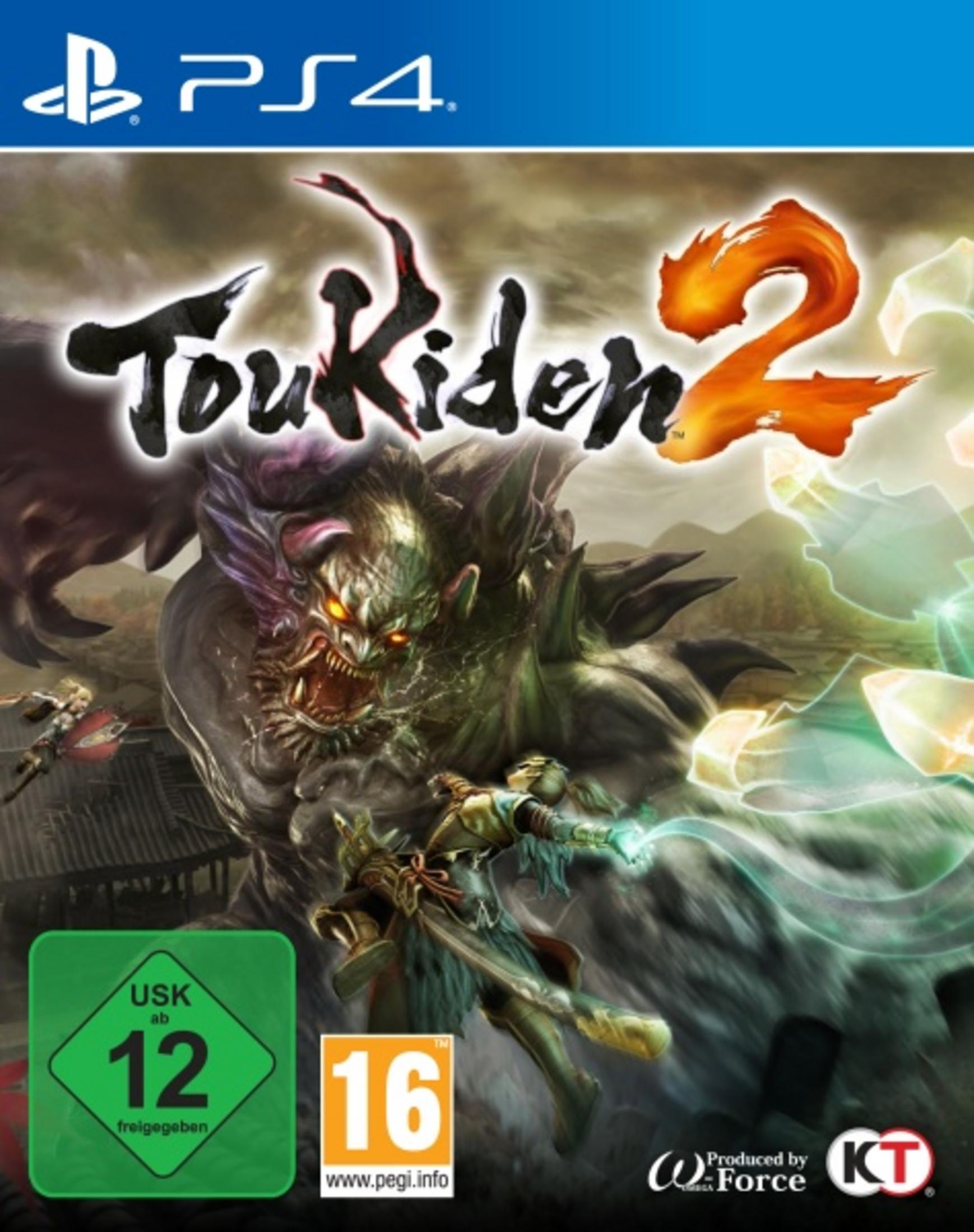 PS4-Spielhülle für Toukiden 2, mit einem Monster und Krieger in einer Fantasy-Kampfszene.