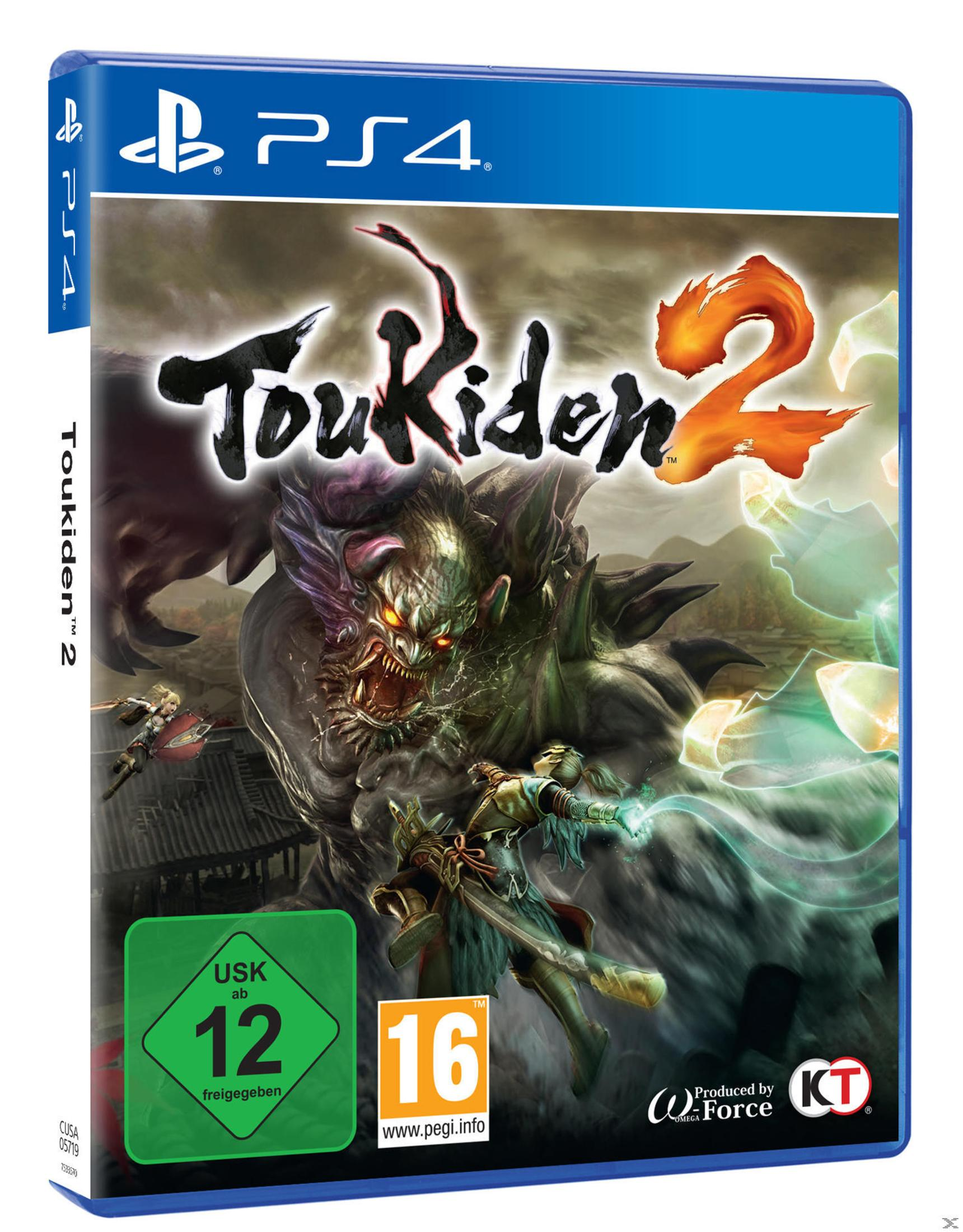 PS4-Spielhülle für Toukiden 2, mit einem Monster und Krieger in einer Fantasy-Kampfszene.