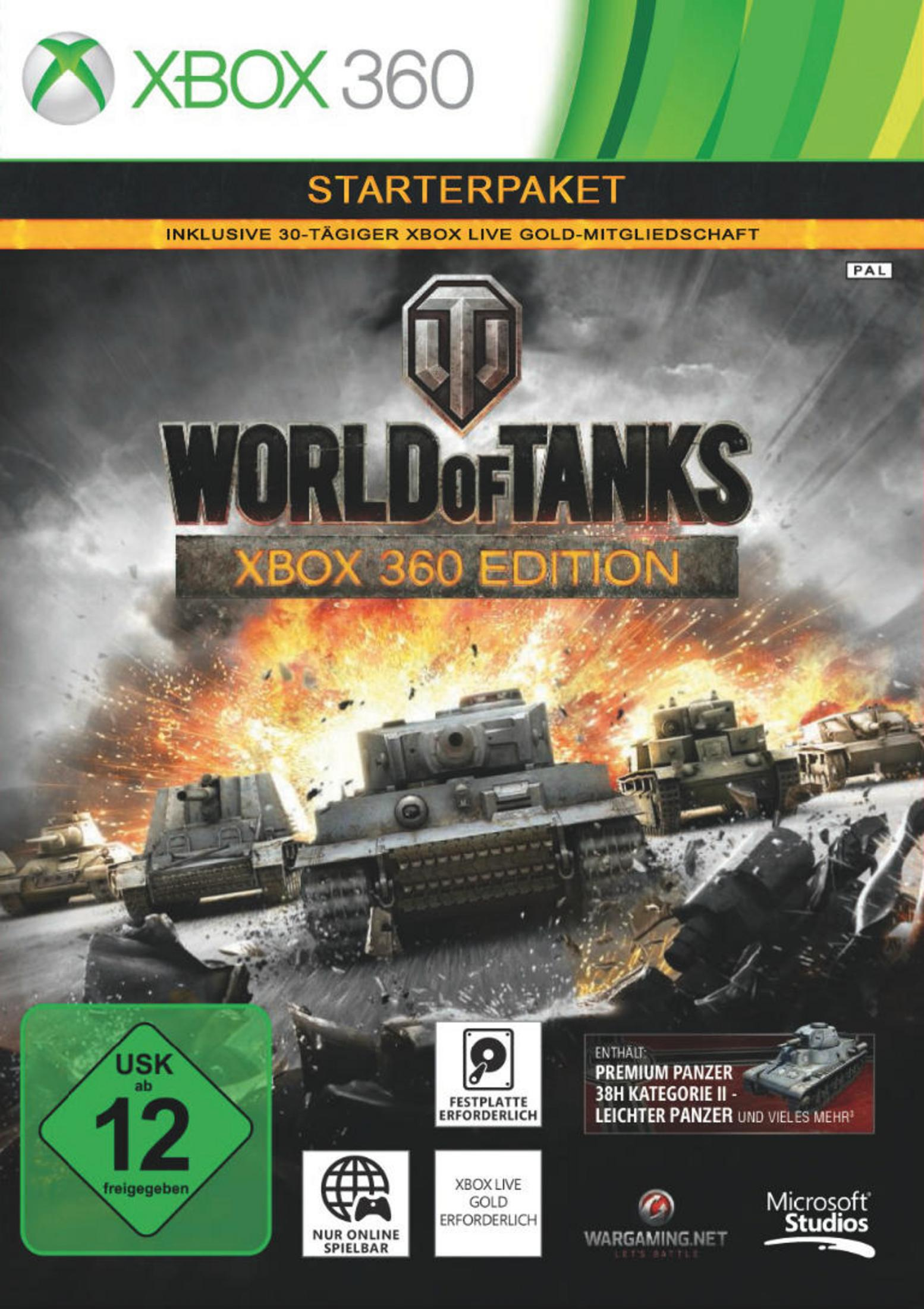 Xbox 360-Spielhülle für World of Tanks mit Panzern in einer Kampfszene mit Explosionen.