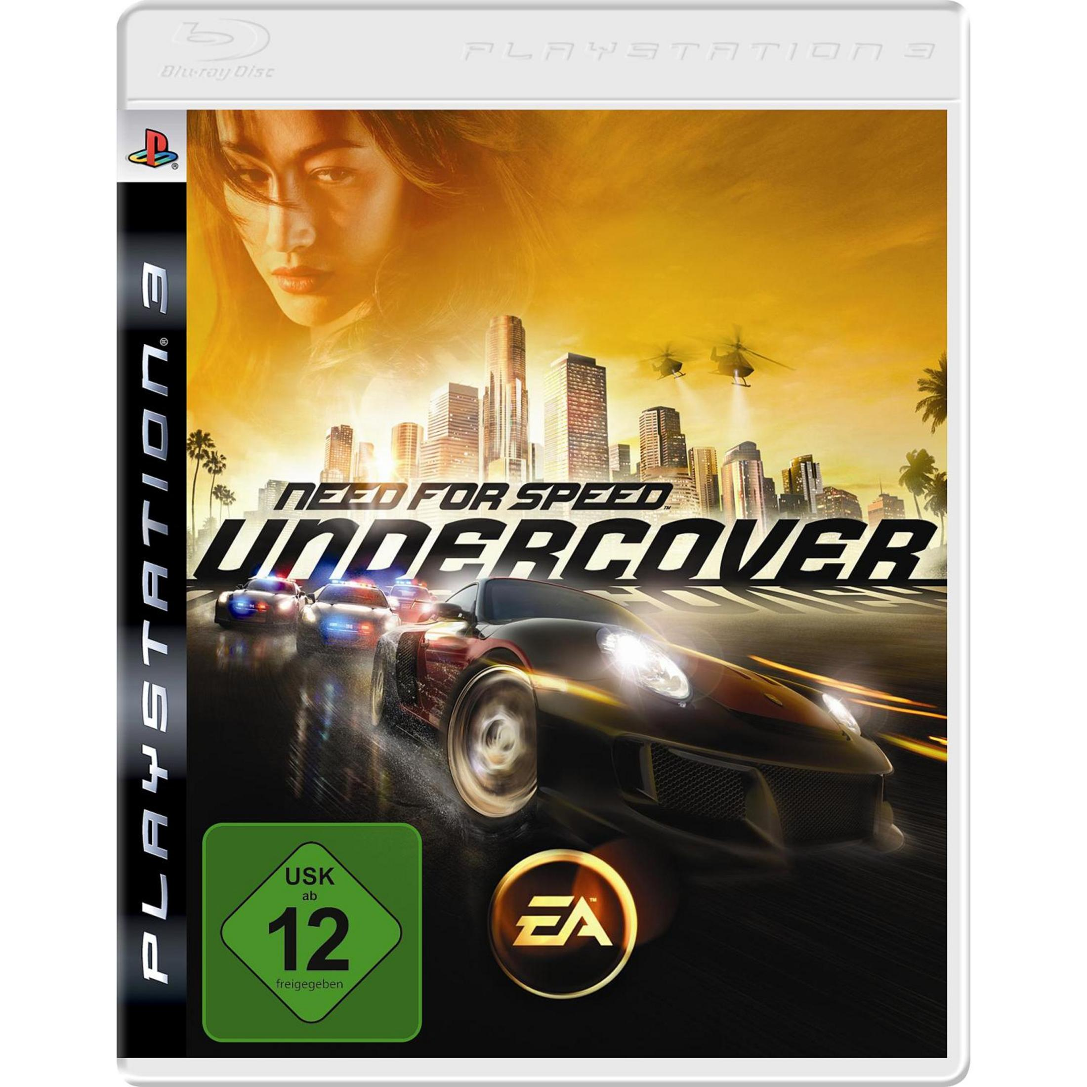 Spielcover: Ein Auto fährt davon, mit einer Frau und einer Stadt im Hintergrund. Text: Need For Speed Undercover.