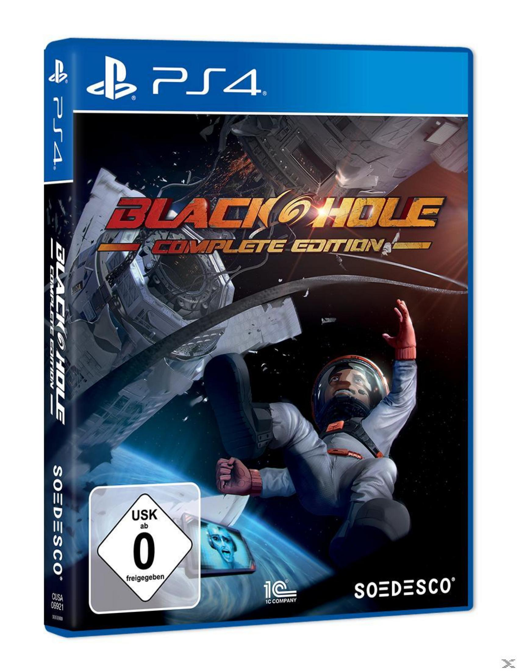 PS4-Spielhülle: Black Hole Complete Edition. Astronaut im Raumanzug, Trümmer und Raumschiff auf dem Cover.