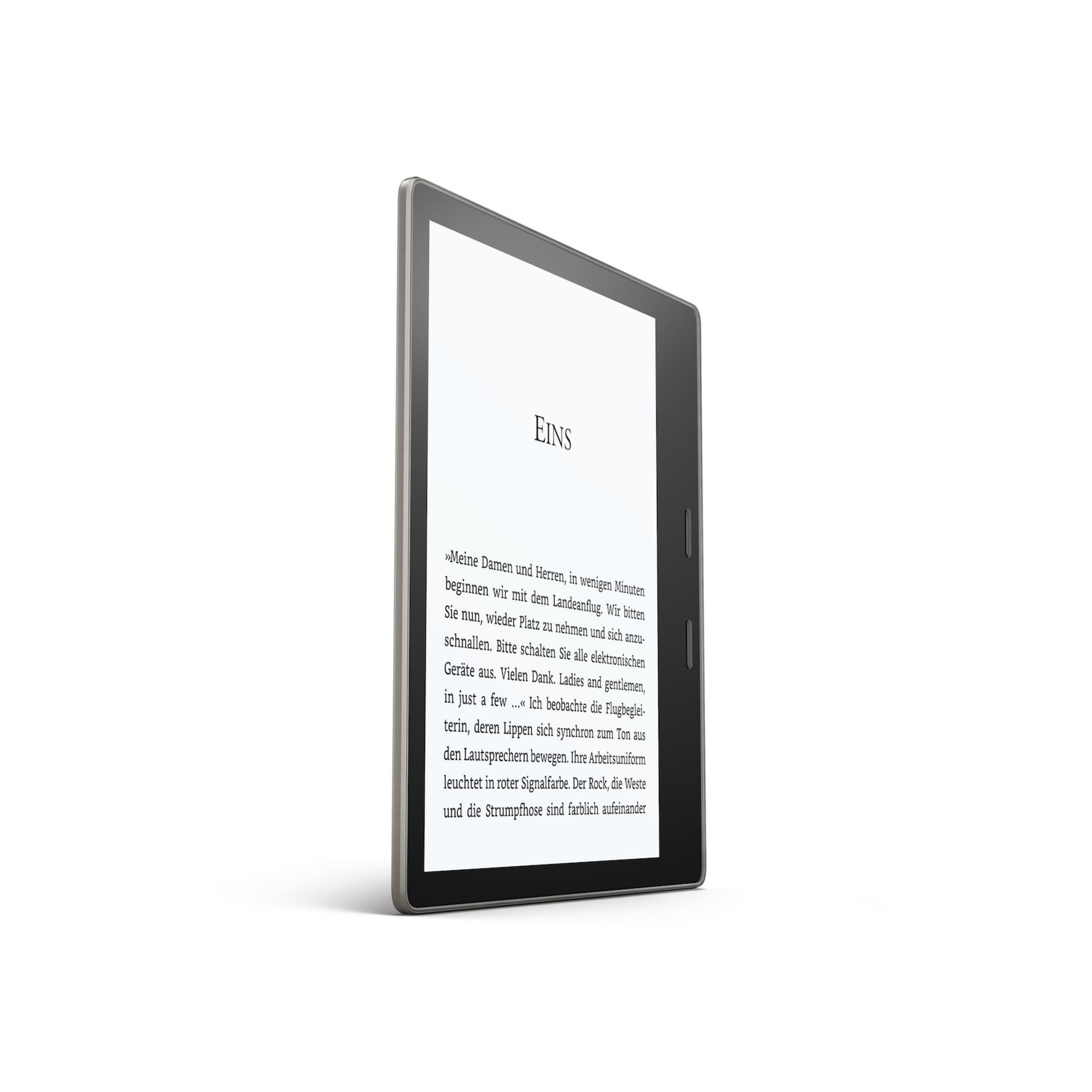 E-Reader, der Text anzeigt. Das Gerät hat einen schwarzen Rahmen.