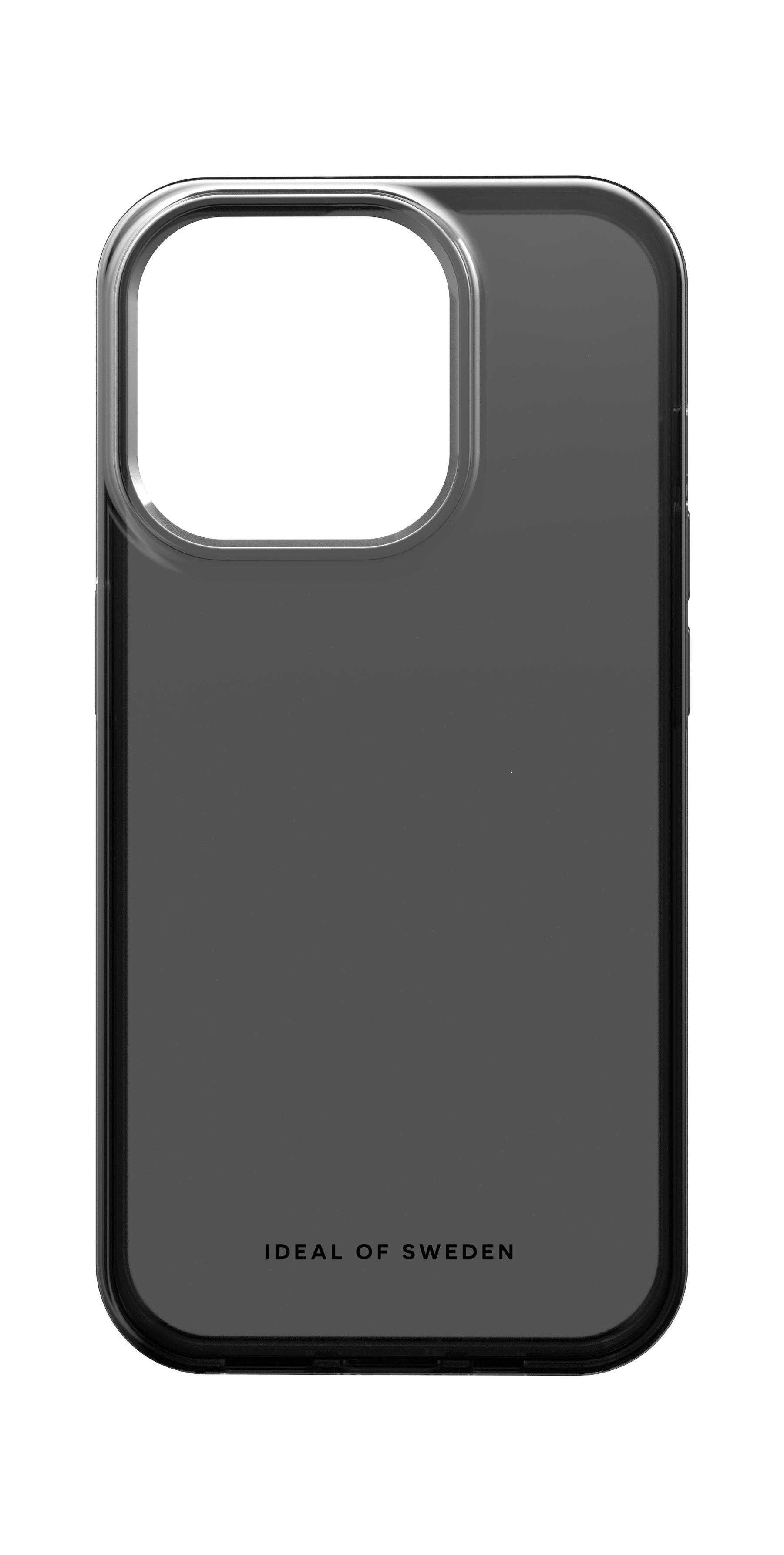 Eine dunkelgraue Handyhülle mit transparentem Rand. Die Hülle wird von hinten gezeigt.