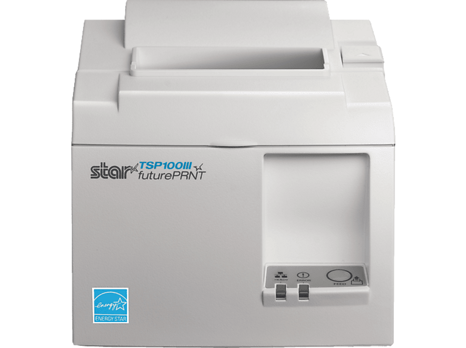 Se presenta una impresora blanca Star TSP100III, destacando su diseño y funcionalidad para entornos minoristas.