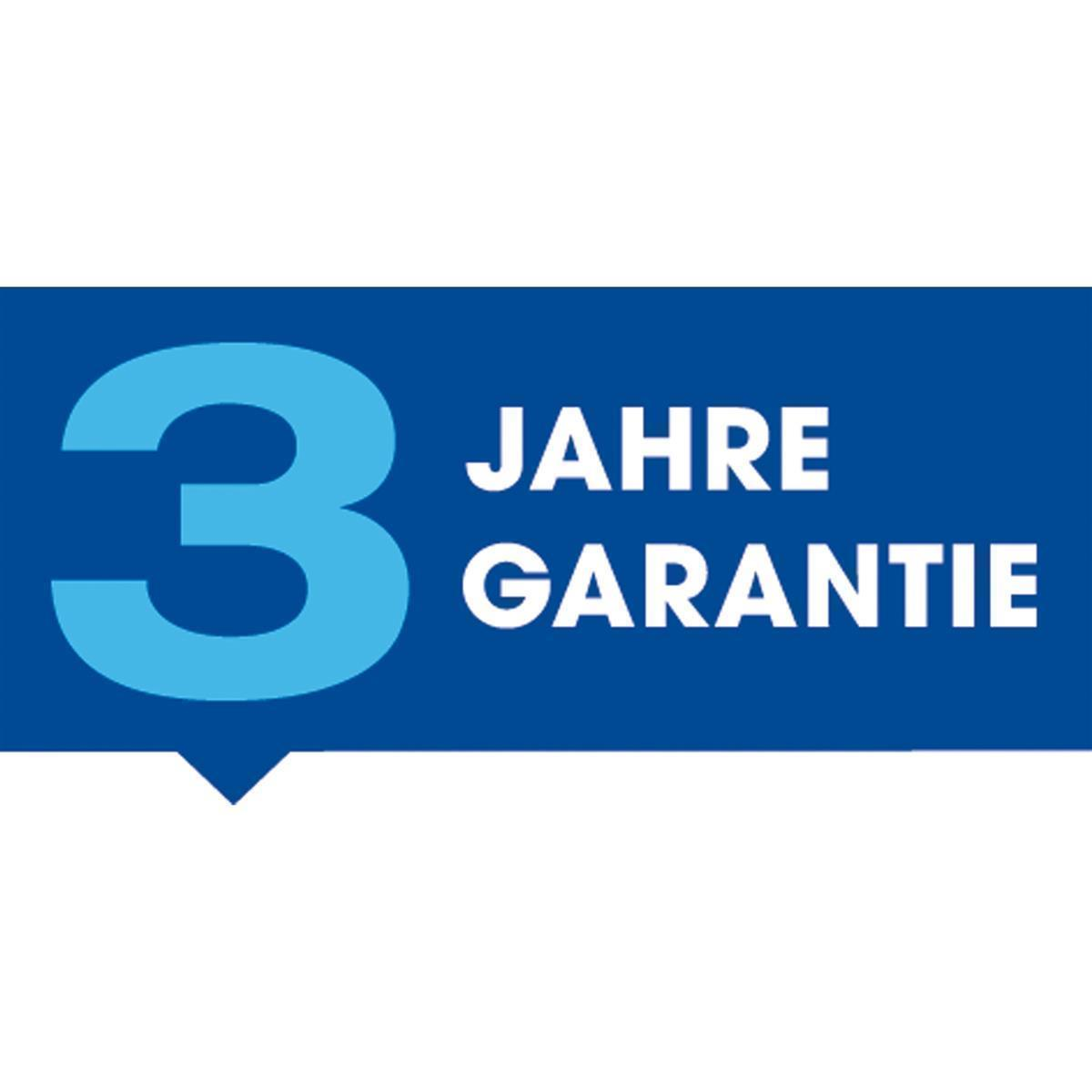 Quadrato blu con un numero 3 bianco, "Jahre" e "Garantie" in testo bianco.