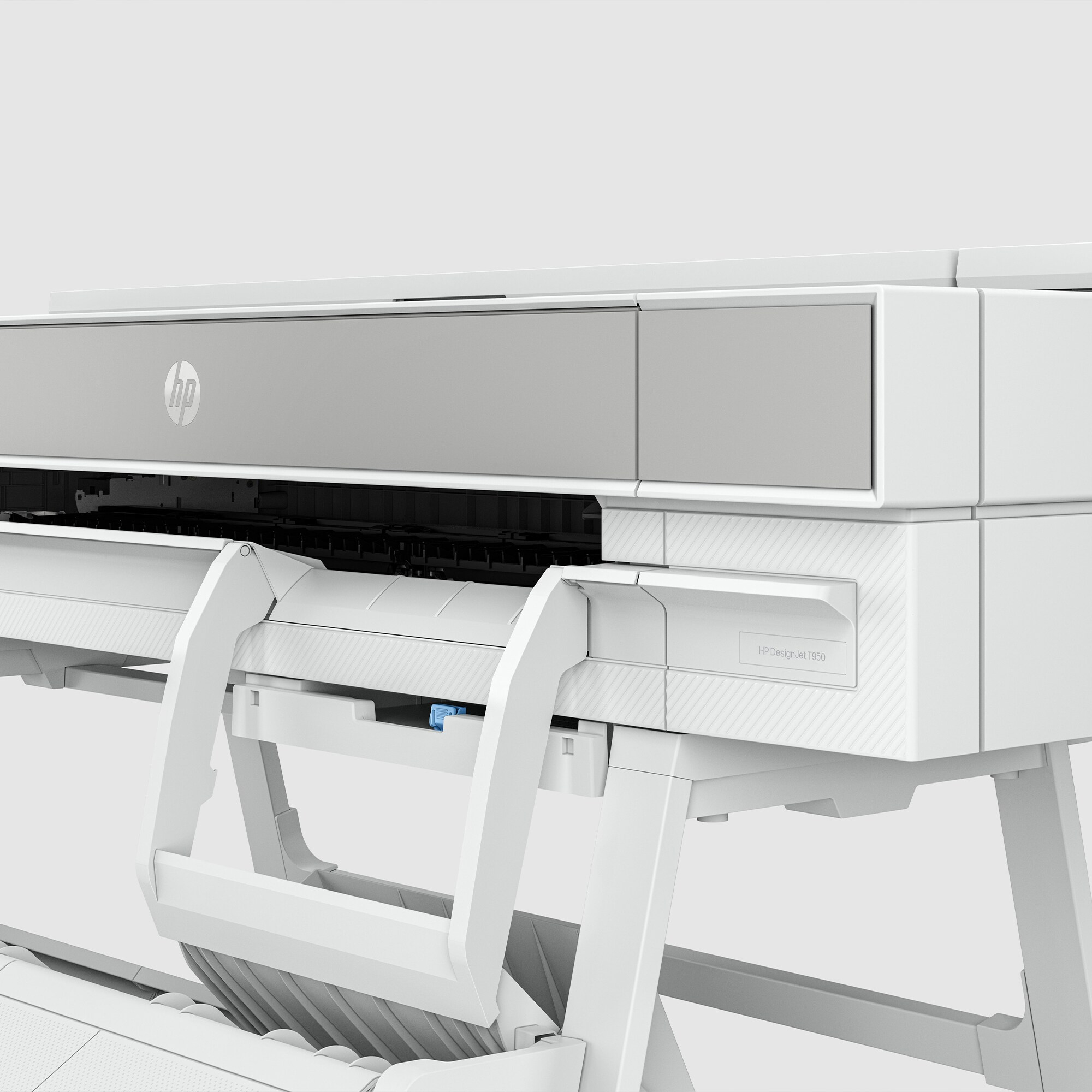 A white printer with an open paper tray, showing the paper loading mechanism.