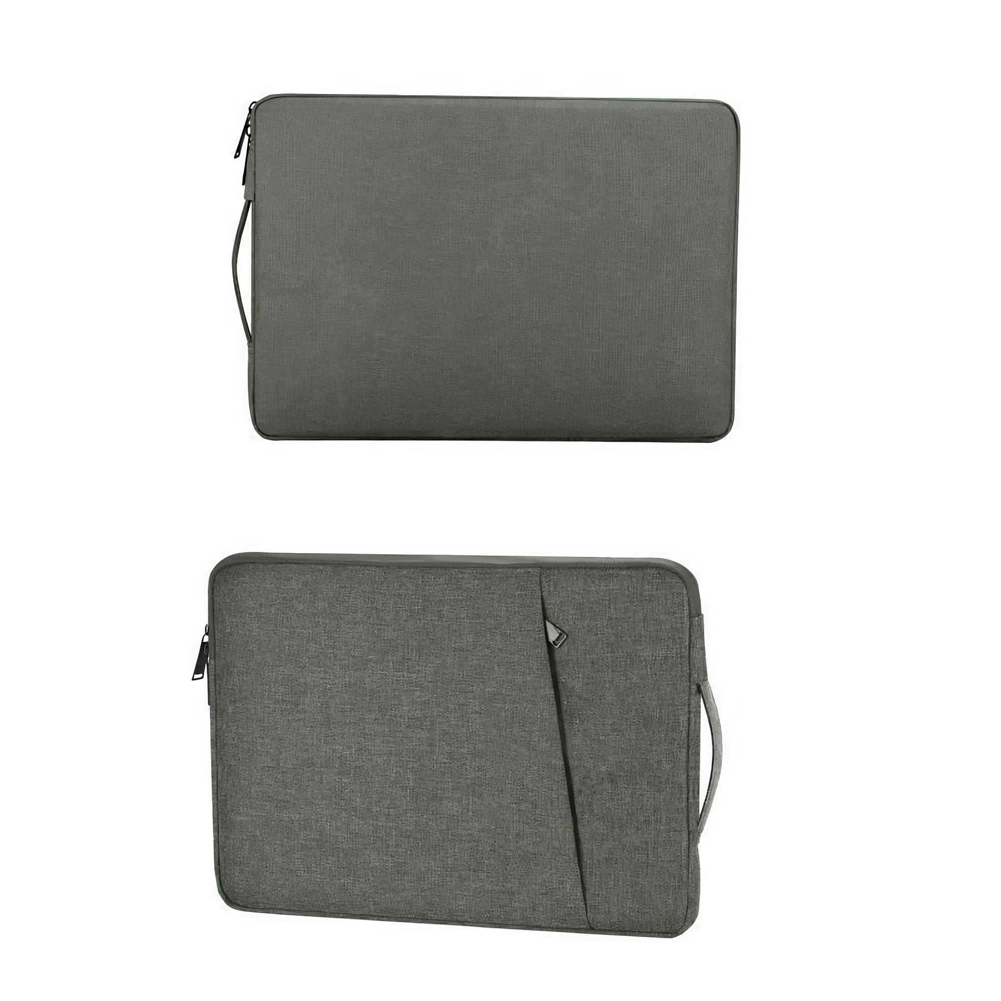 Zwei graue Laptop-Hüllen, eine übereinander, mit Reißverschlüssen und Griffen.