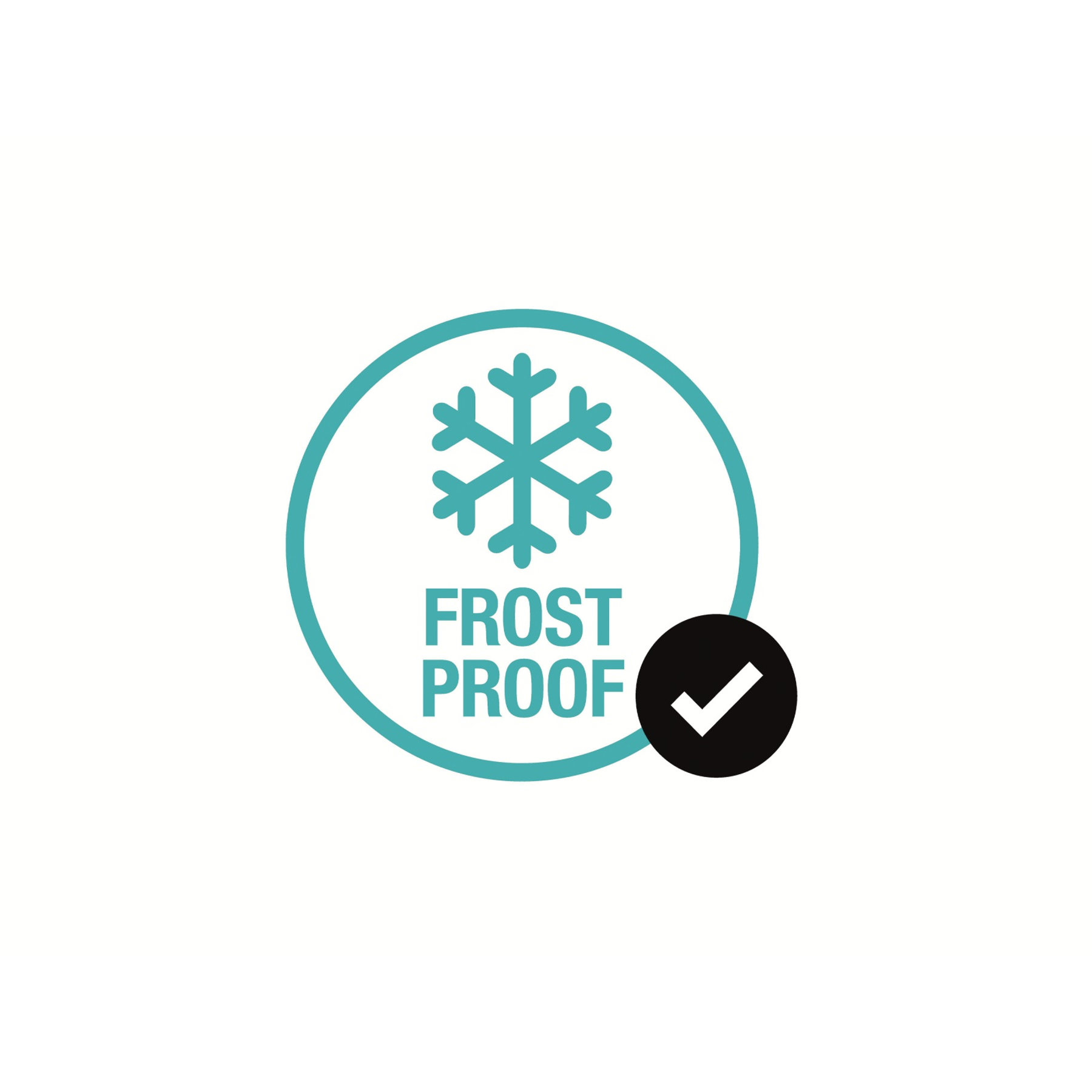 Icona con un fiocco di neve all'interno di un cerchio turchese e le parole FROST PROOF.