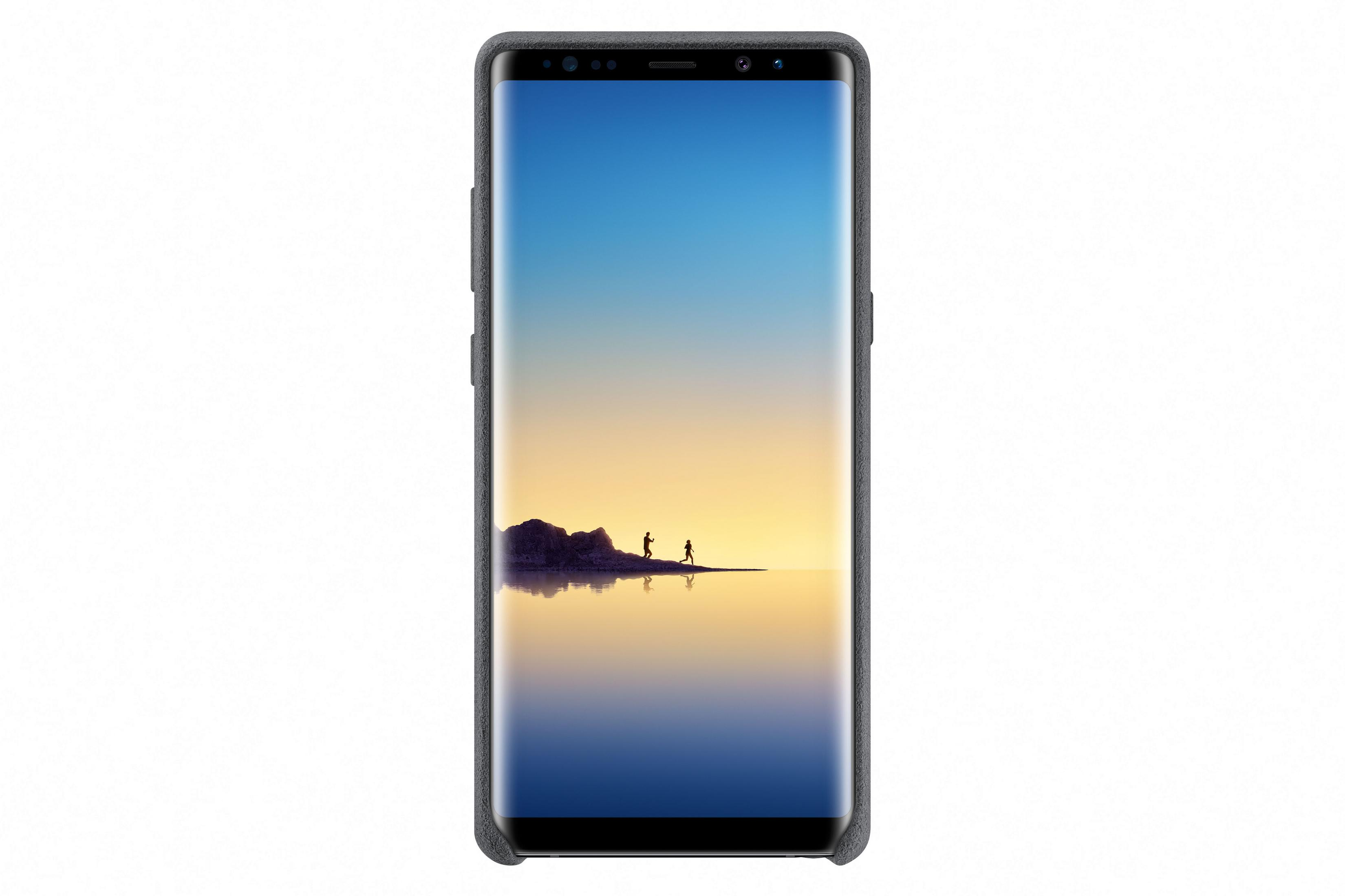 Custodia grigia per telefono Samsung con un'immagine su sfondo bianco.