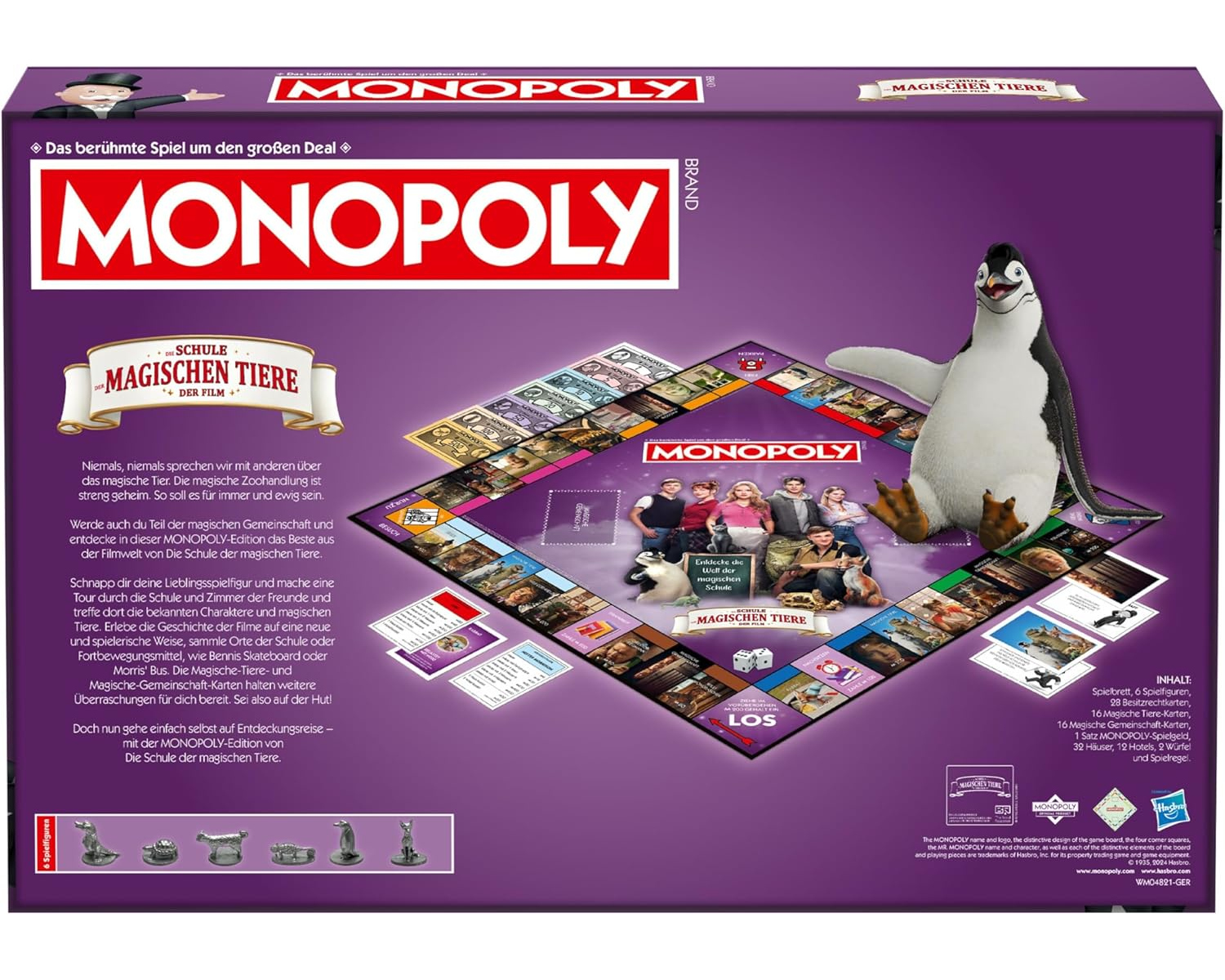 Eine Monopoly-Spielbox mit einem Pinguin und anderen Charakteren aus "Die Schule der magischen Tiere".