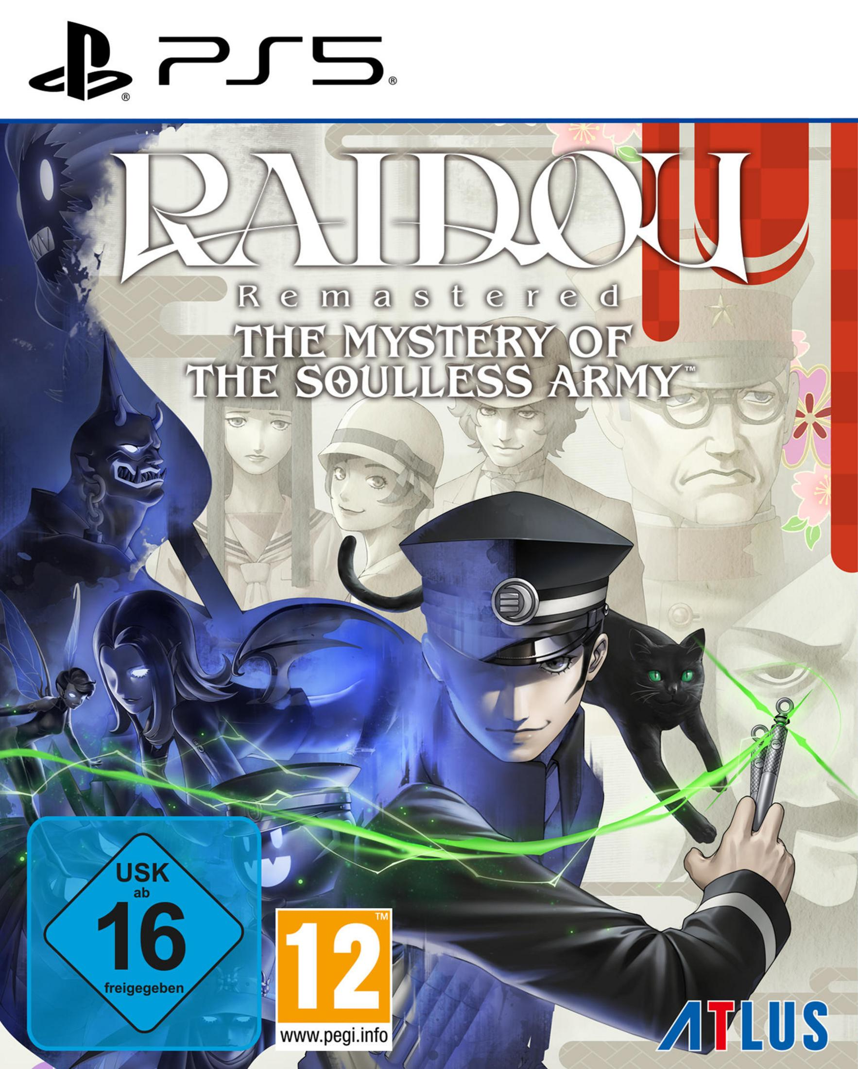 PS5-Spielbox für Raidou Remastered. Zeigt einen Mann in Uniform und eine schwarze Katze.