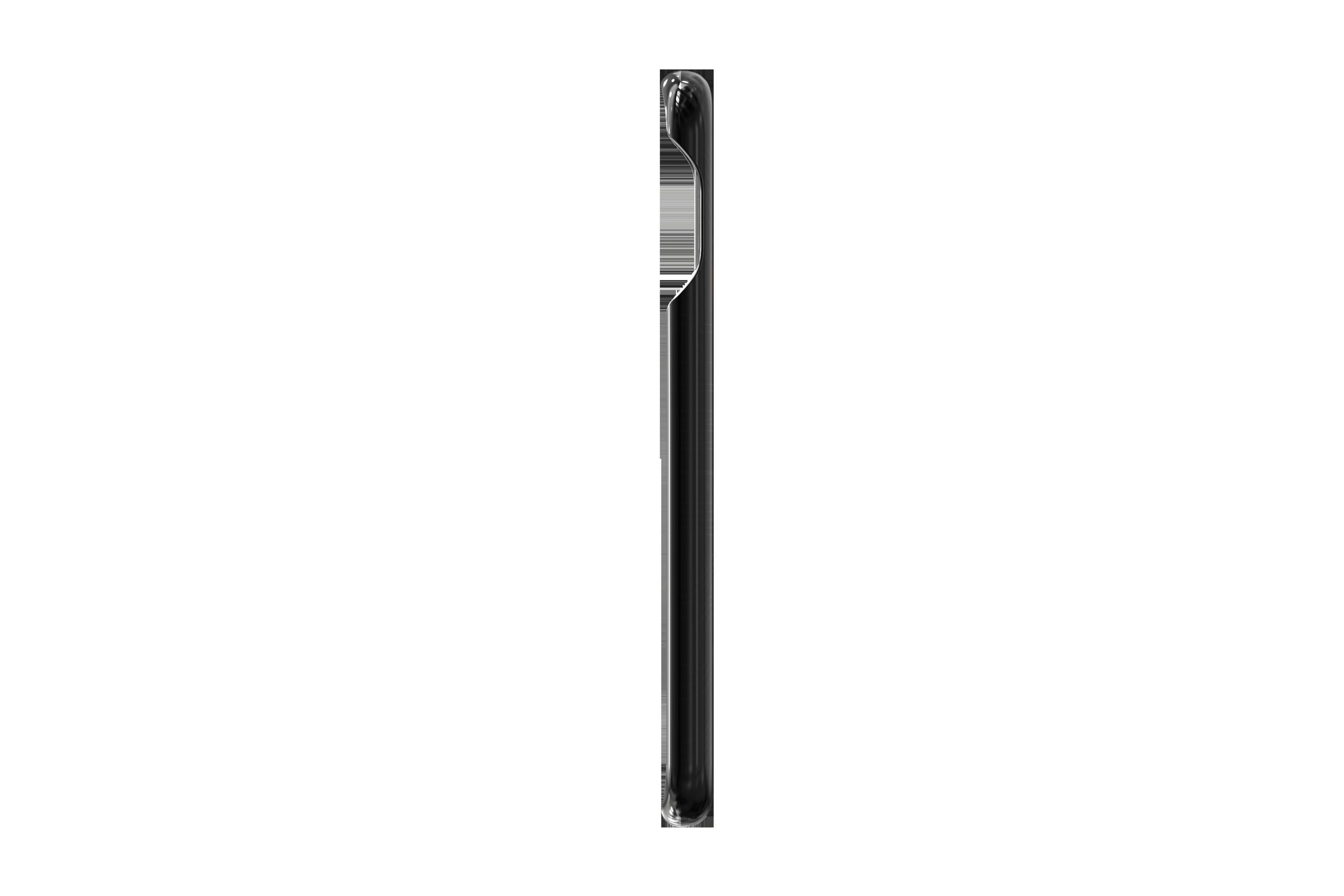 Profilo laterale di una custodia nera per telefono, liscia e semplice. Nessun design visibile.