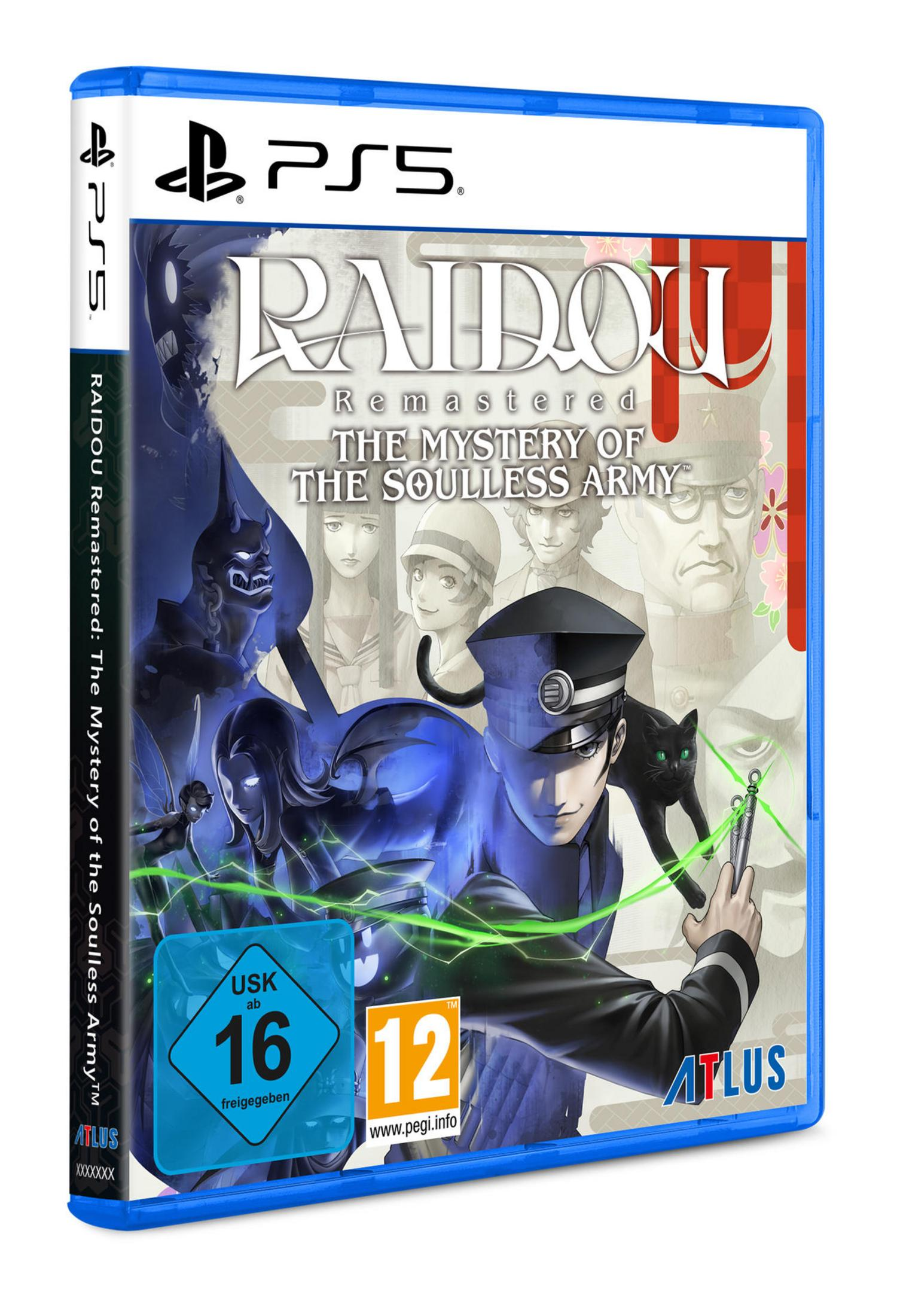 Spielbox für Raidou Remastered, mit Charakteren und einer Katze in einem blauen Gehäuse.