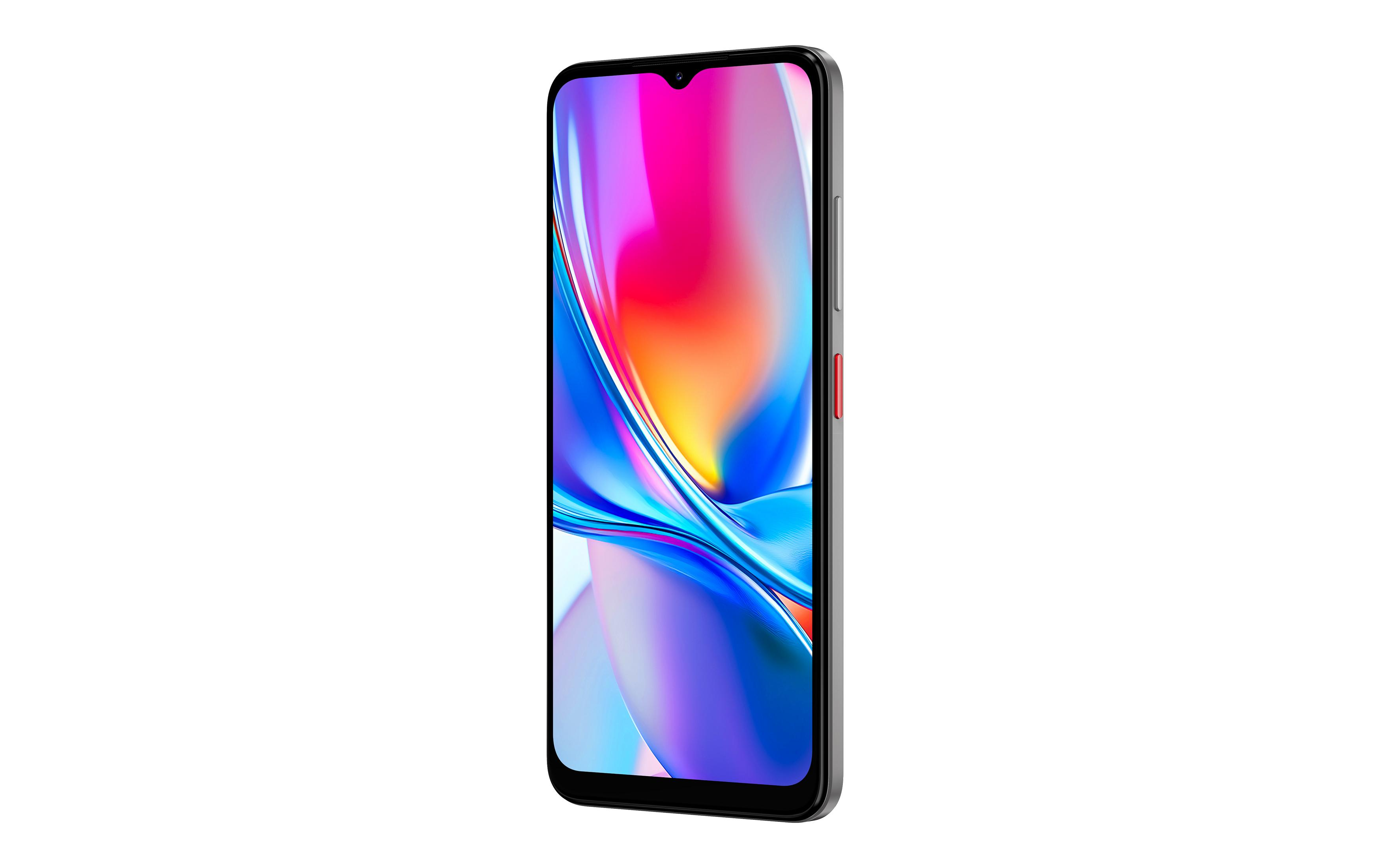 Smartfon wyświetla kolorowy, abstrakcyjny wzór na ekranie, na tle jaskrawobiałego tła.