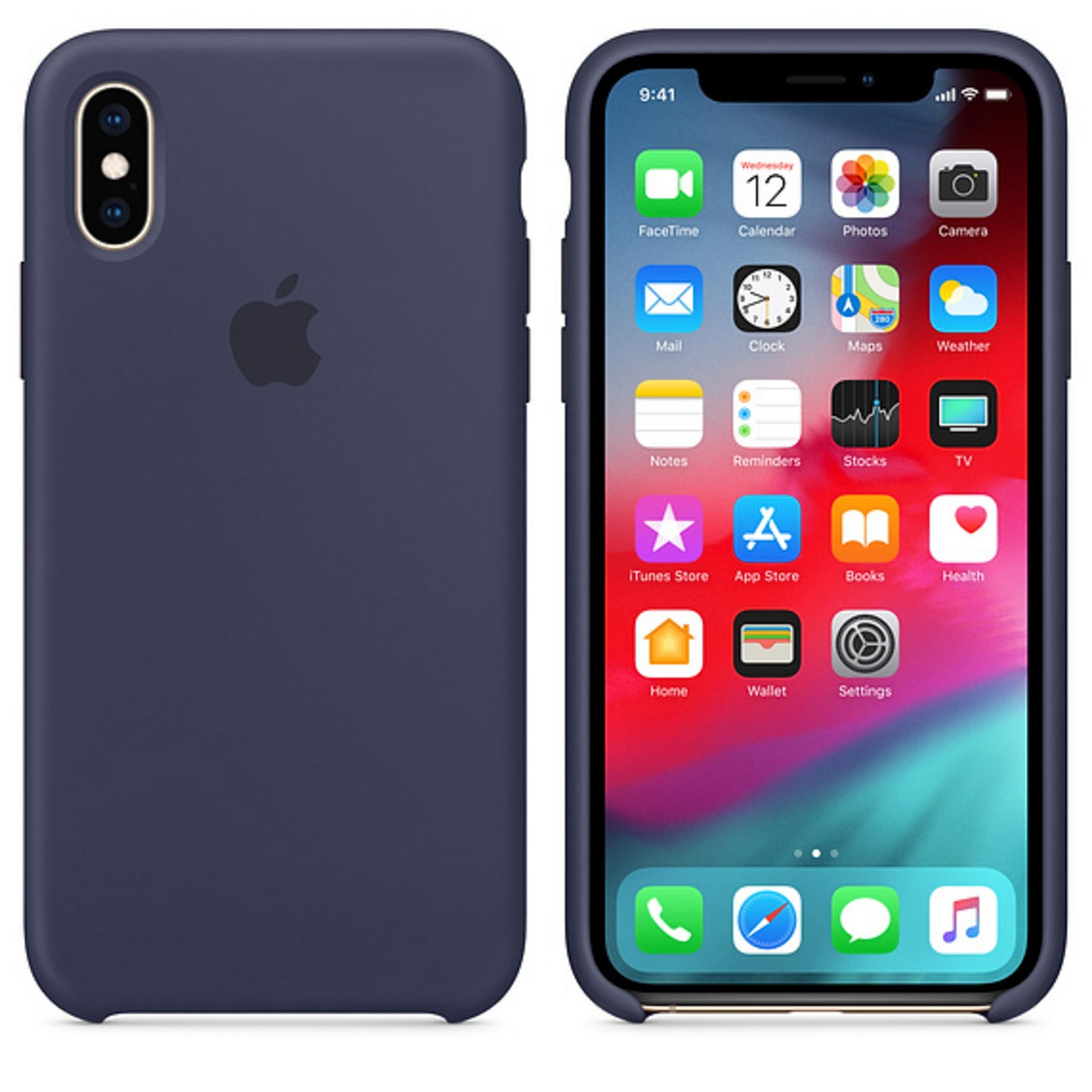 Das Bild zeigt ein Telefon mit einem marineblauen Gehäuse und ein Telefon mit App-Symbolen.