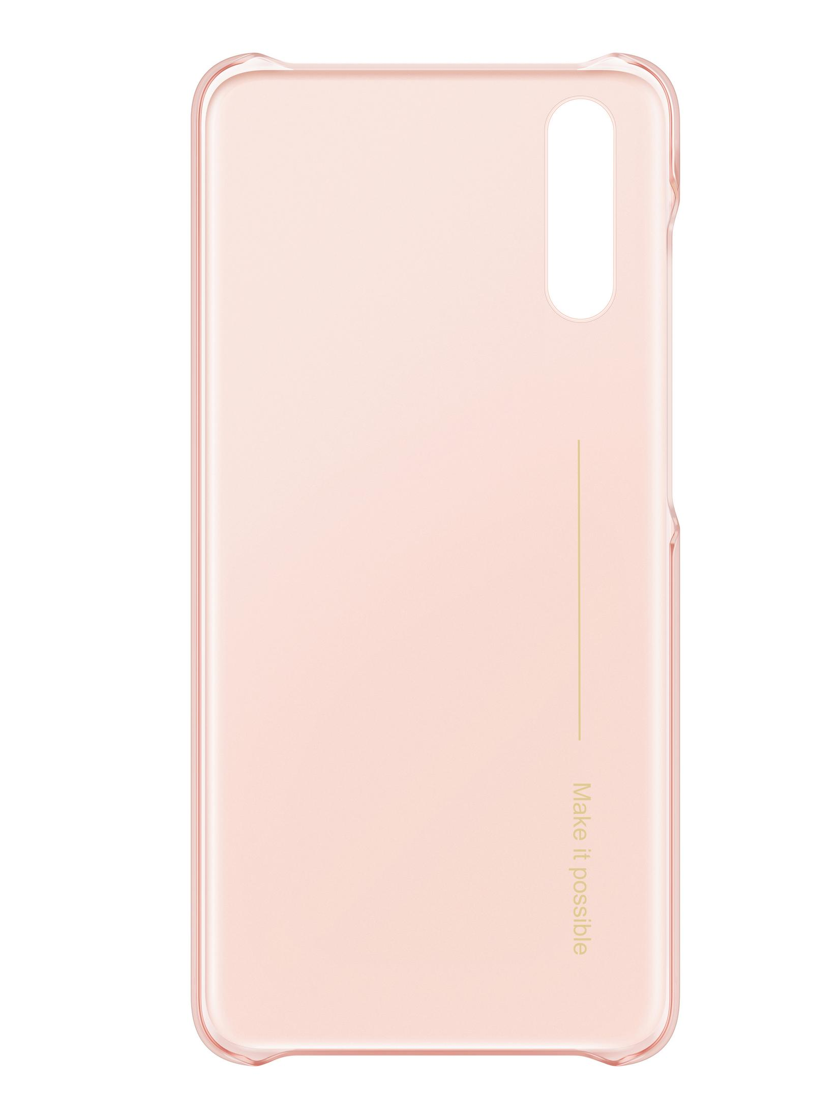 Eine rosa Handyhülle mit dem Schriftzug „Make it possible“, isoliert vor einem weißen Hintergrund.