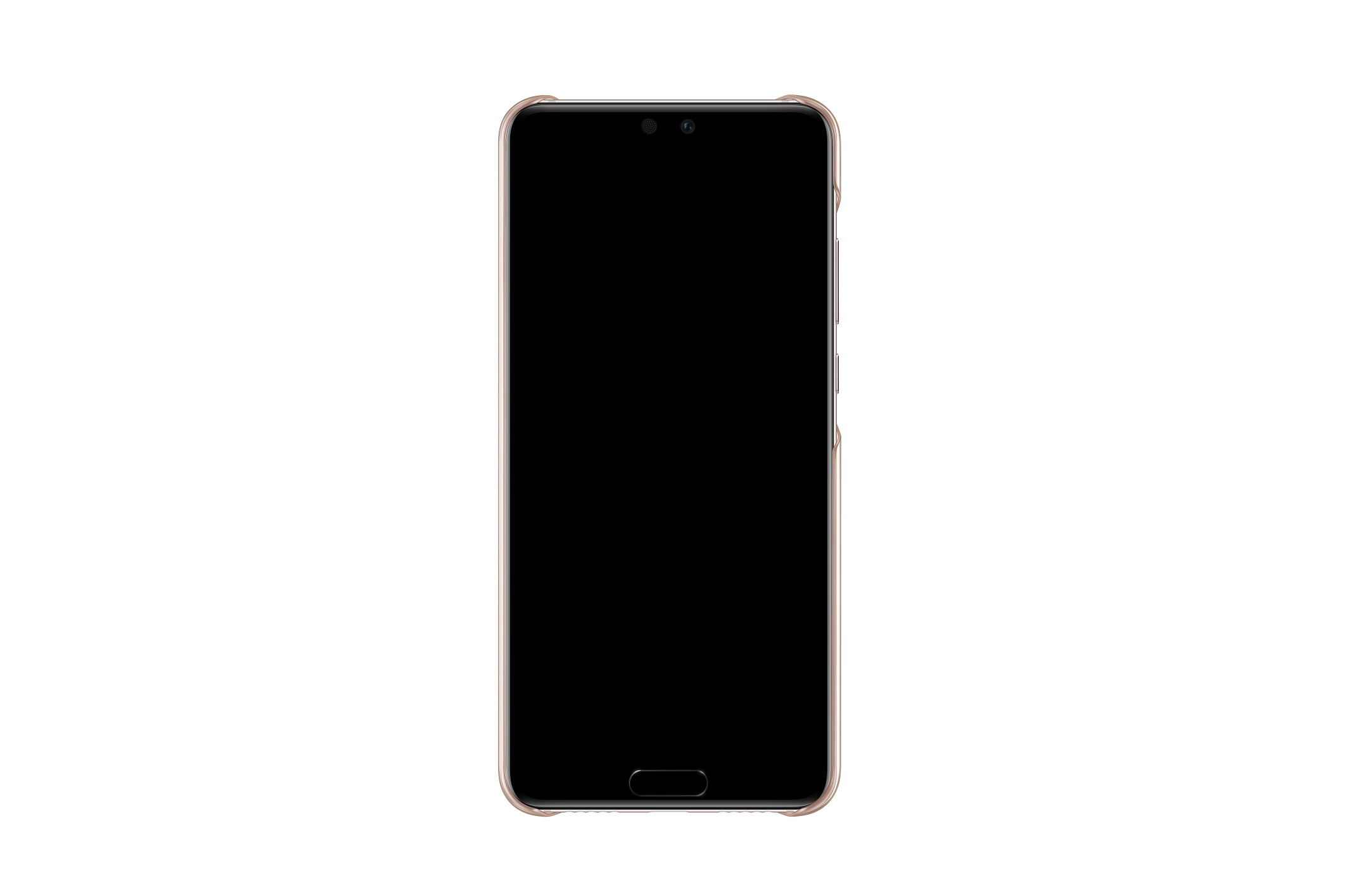 Ein Telefon mit schwarzem Bildschirm ist in einer transparenten rosa Hülle eingeschlossen, isoliert auf weißem Hintergrund.