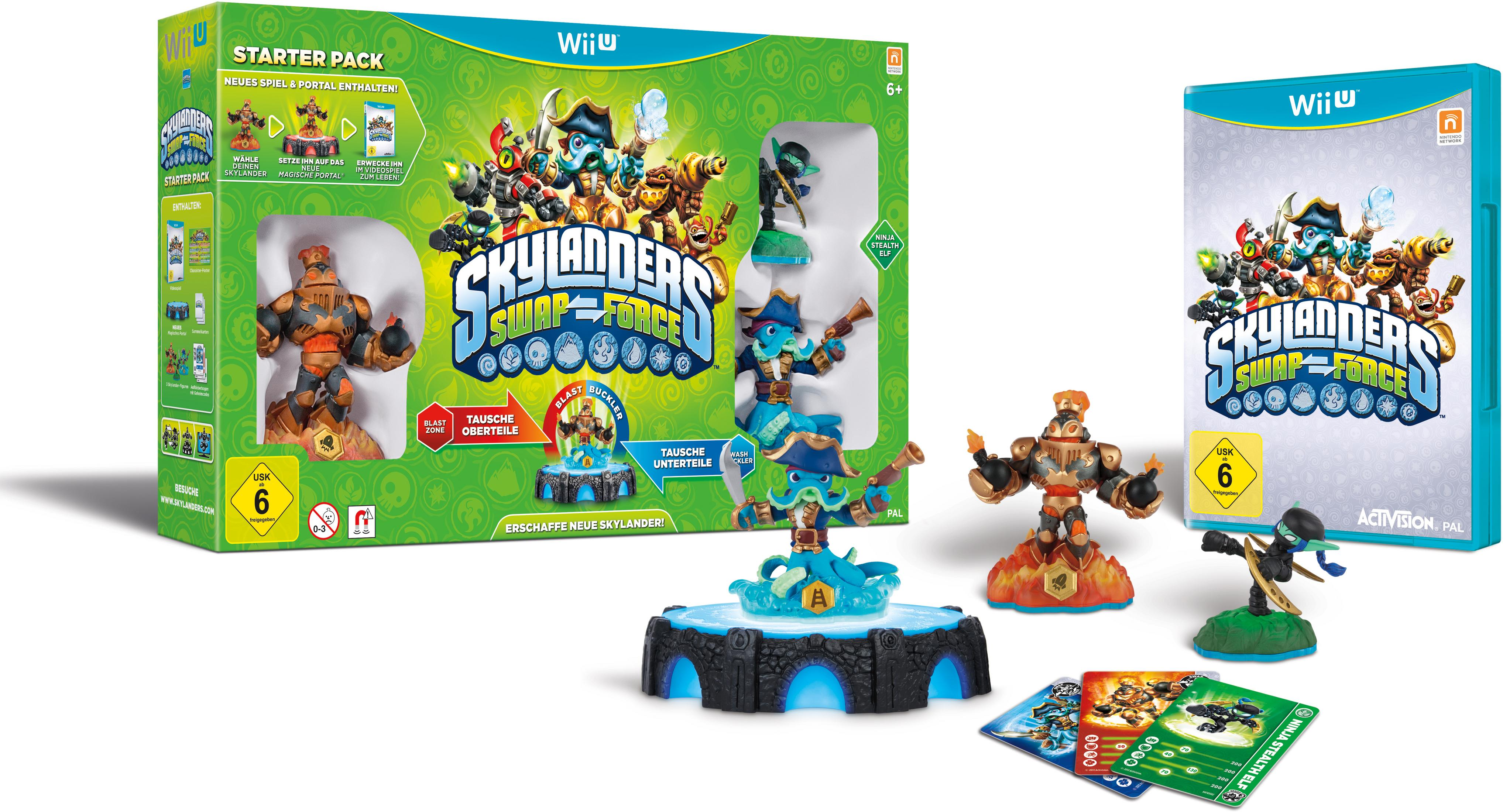 Skylanders Swap Force Wii U Starter Pack. Spielbox mit Figuren, Karten und einem Portal.