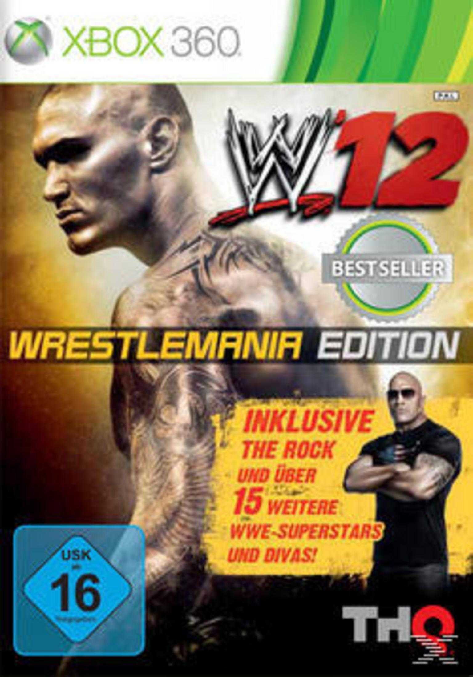 Das Cover des WWE 12 WrestleMania Edition Xbox 360-Spiels zeigt zwei Wrestler.