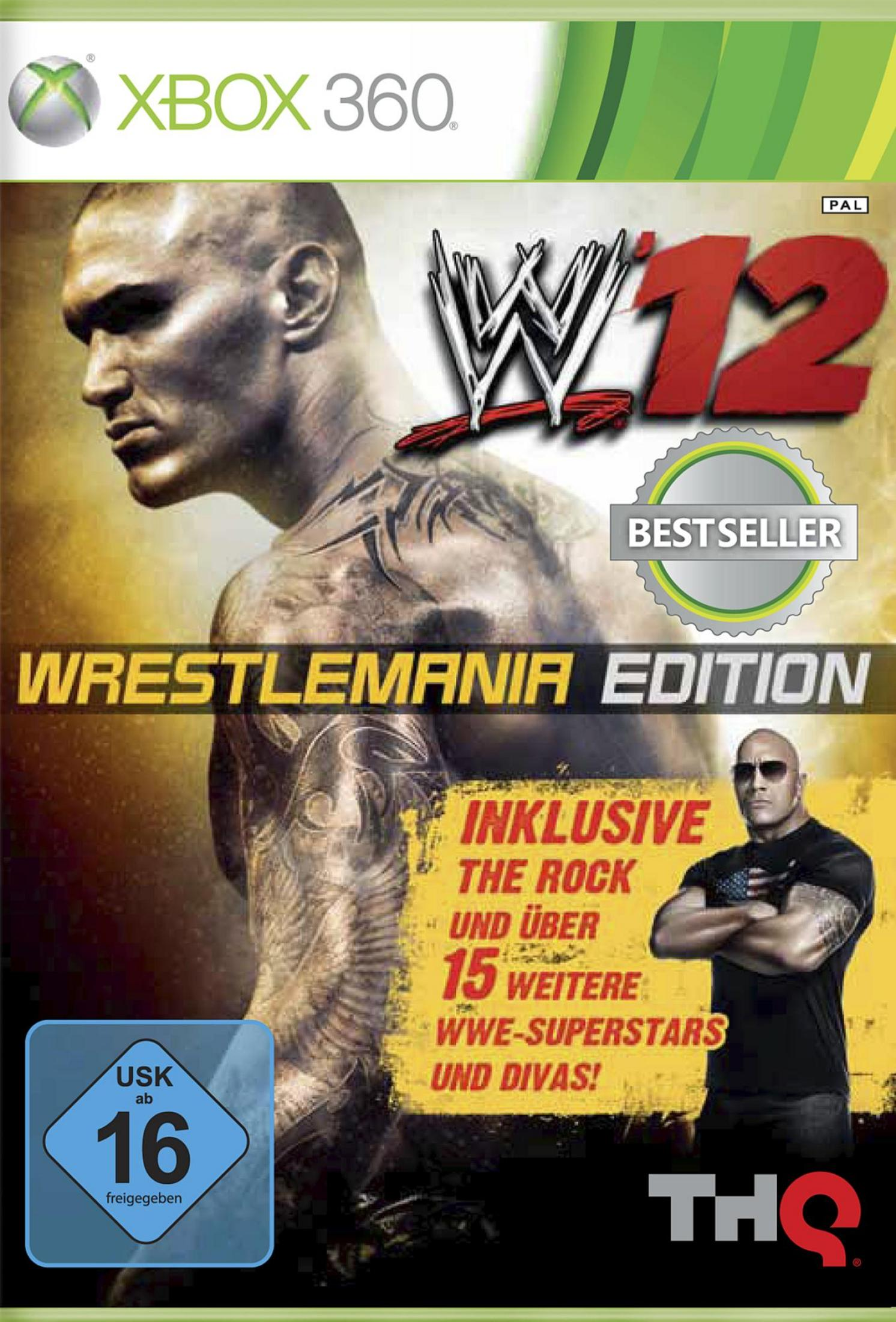 Das Cover des WWE 12 WrestleMania Edition Xbox 360-Spiels zeigt zwei Wrestler.